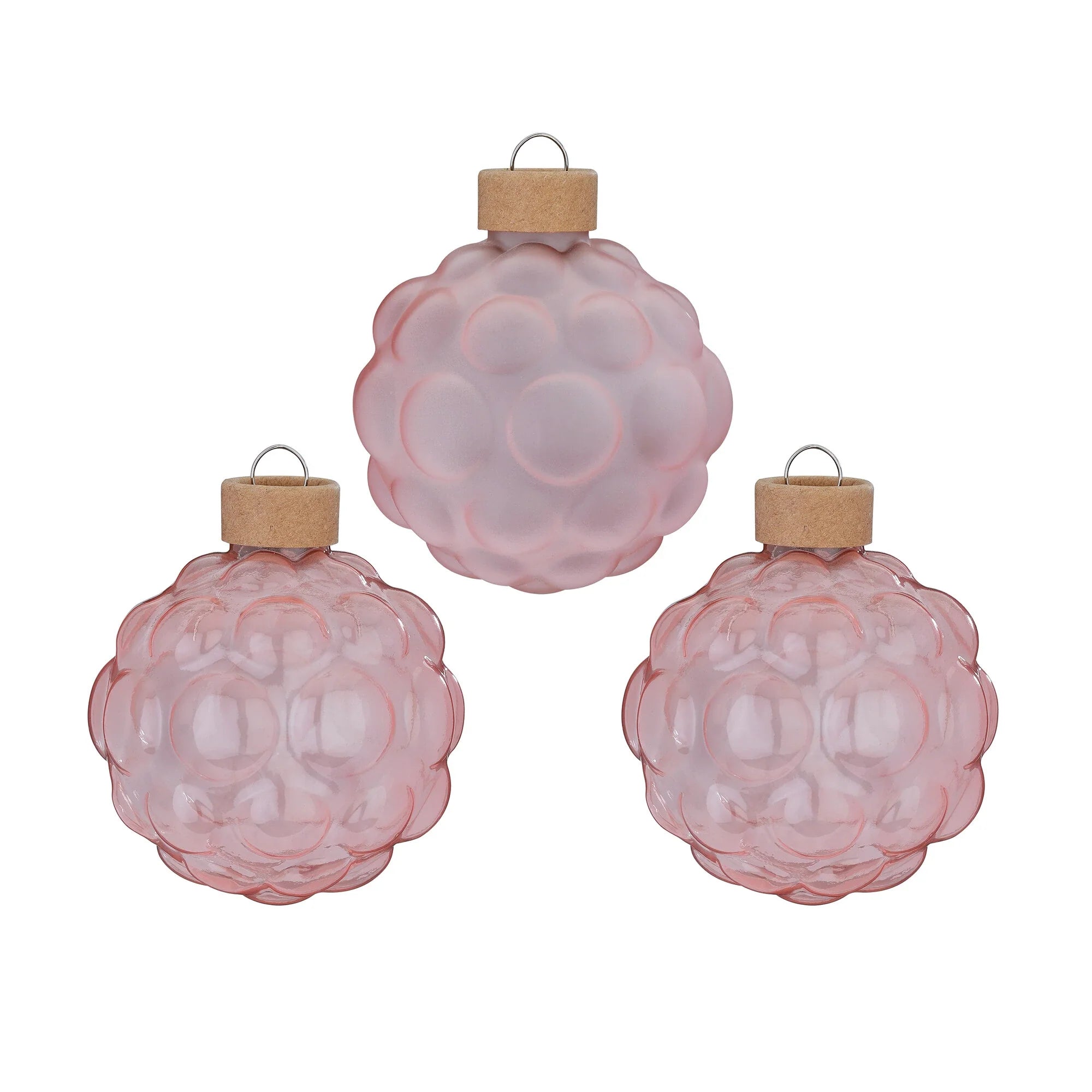 Ball Ornament Set Textured, Powder, Glass, 8 cm, 3 pcs
