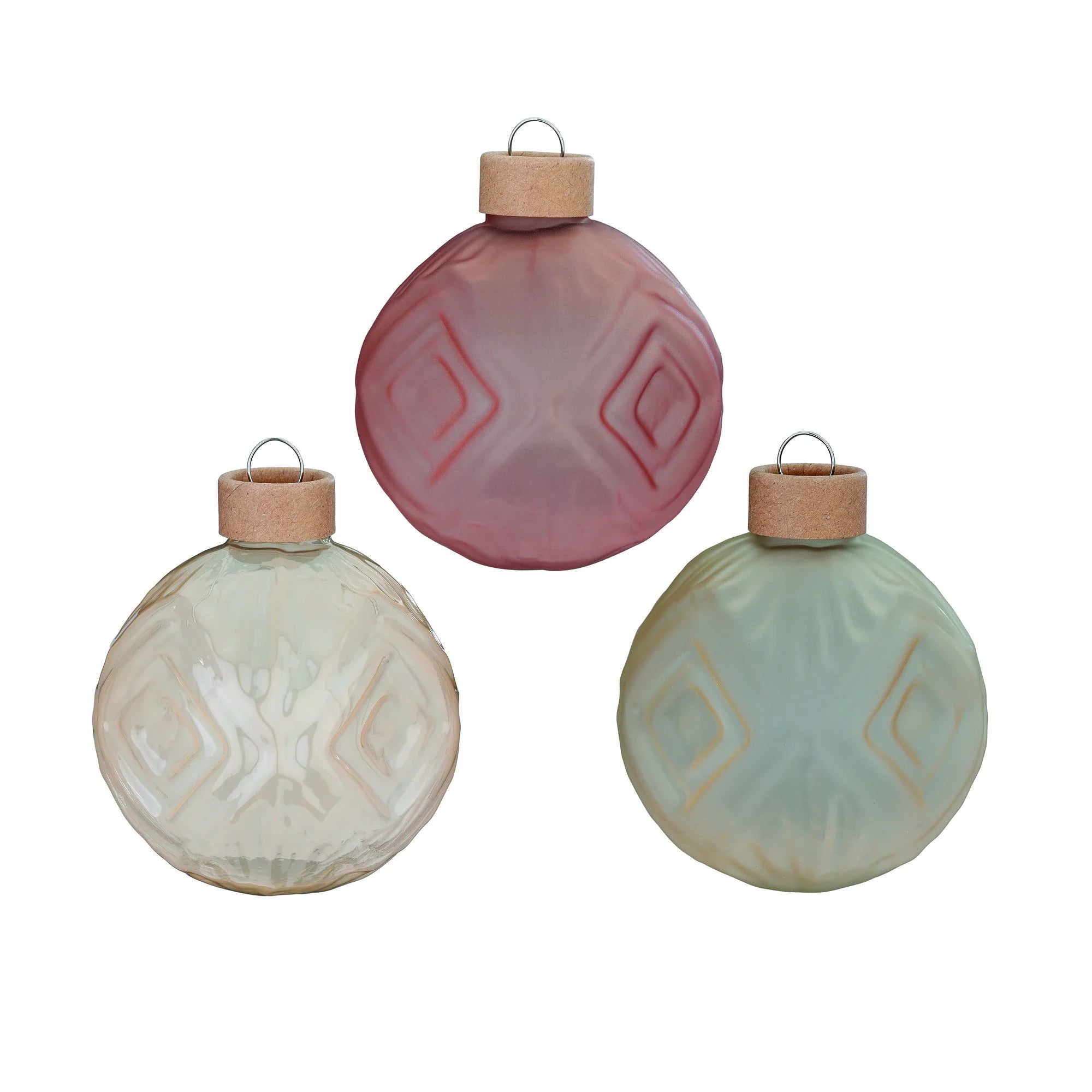 Ball Ornament Set Textured, Cashmere, Glass, 8 cm, 3 pcs