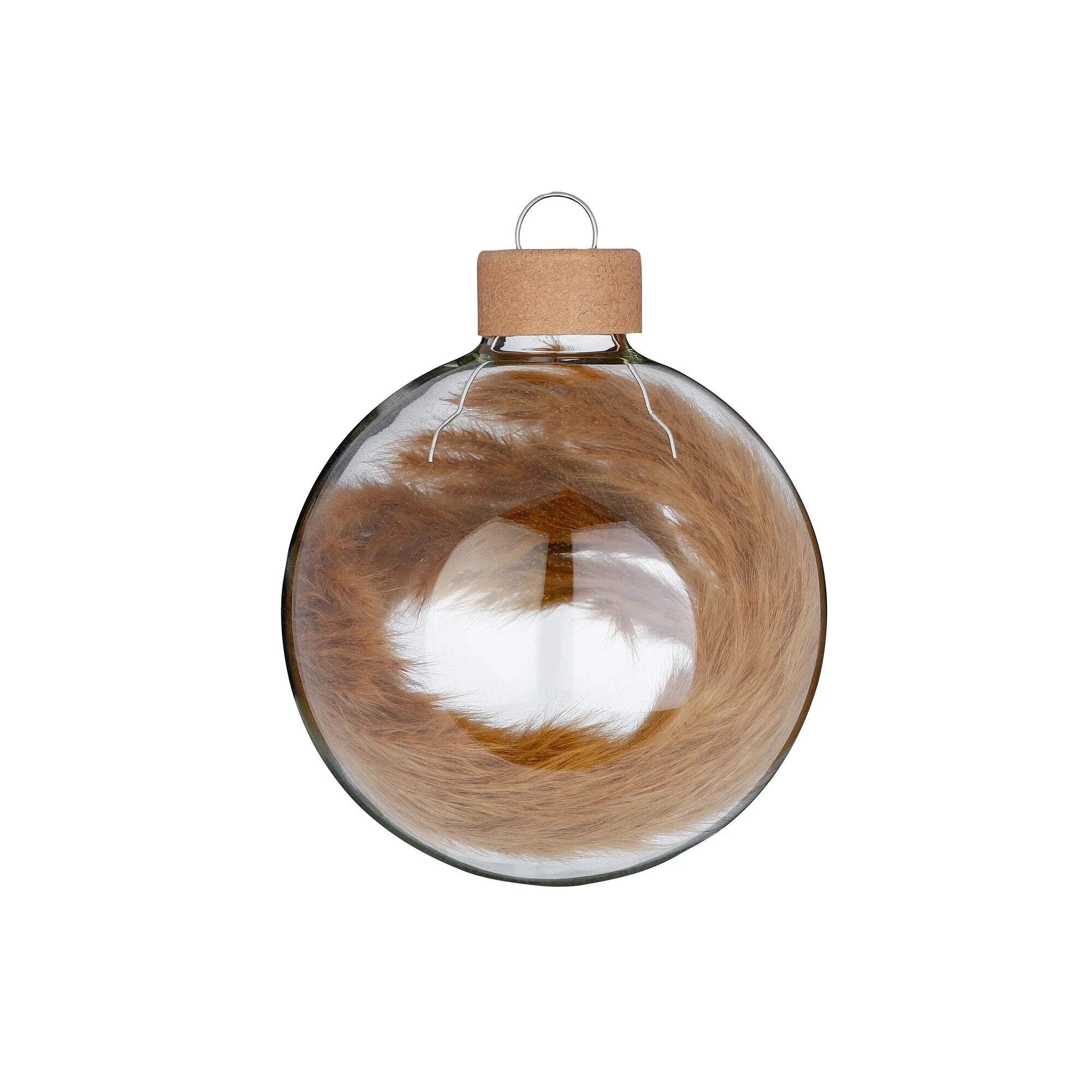 Ball Ornament Set Filled with Dyed Velvet Grass, Coffee, Glass, 8 cm, 3 pcs