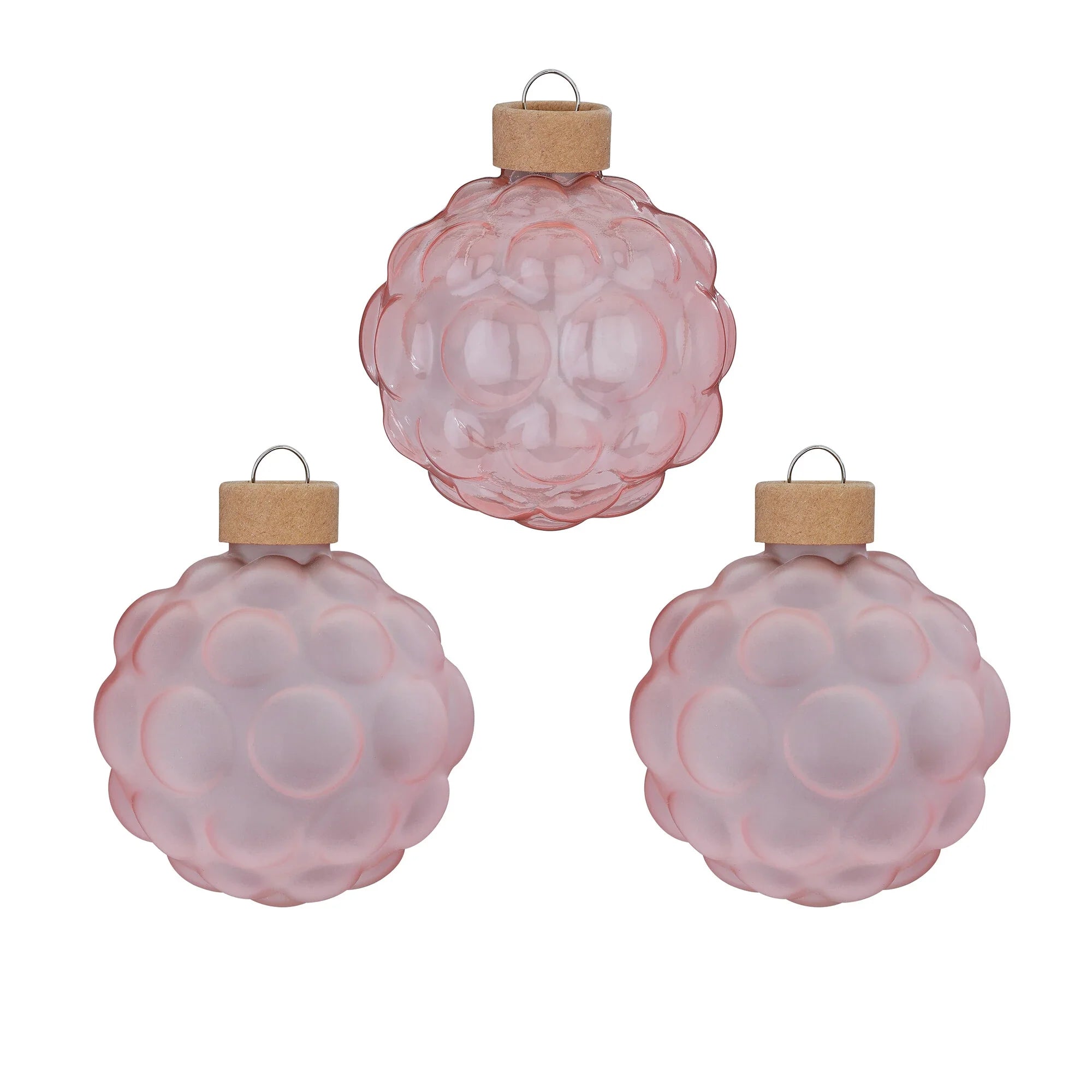 Ball Ornament Set Textured, Powder, Glass, 8 cm, 3 pcs