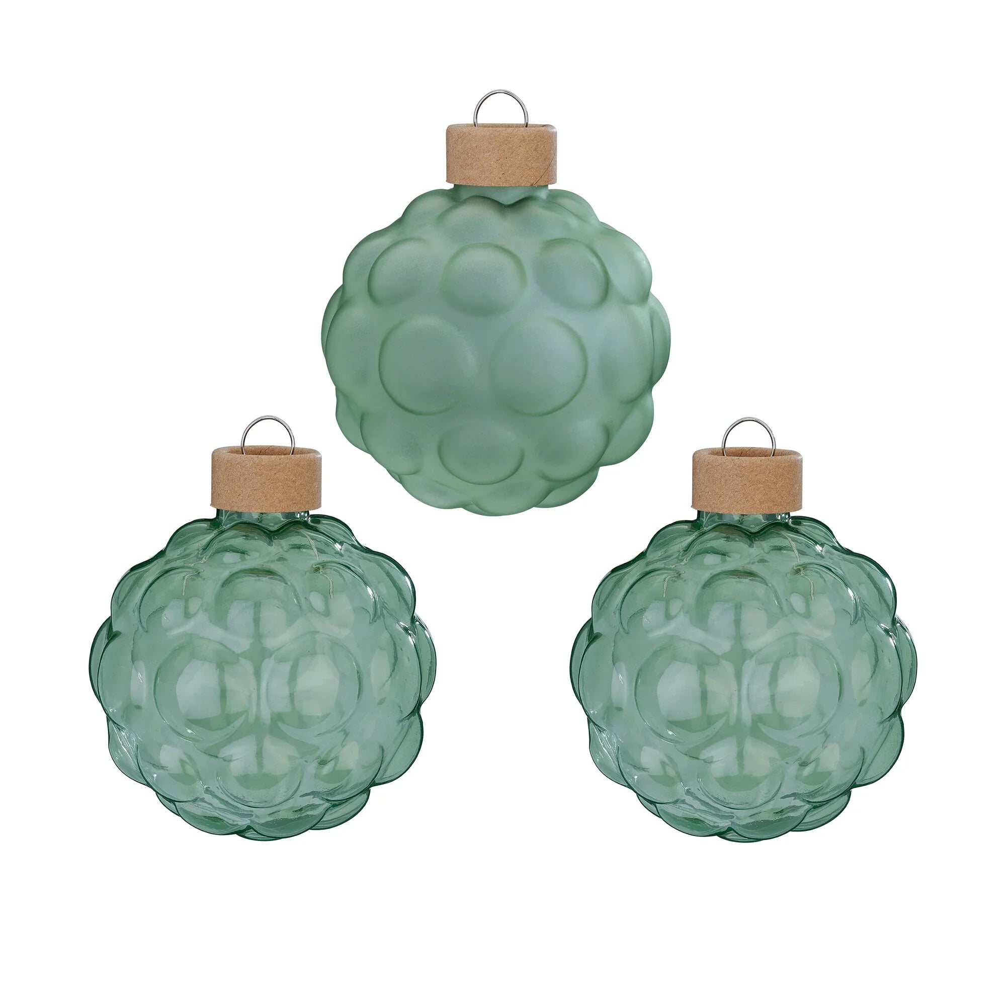 Ball Ornament Set Textured, Sage, Glass, 8 cm, 3 pcs