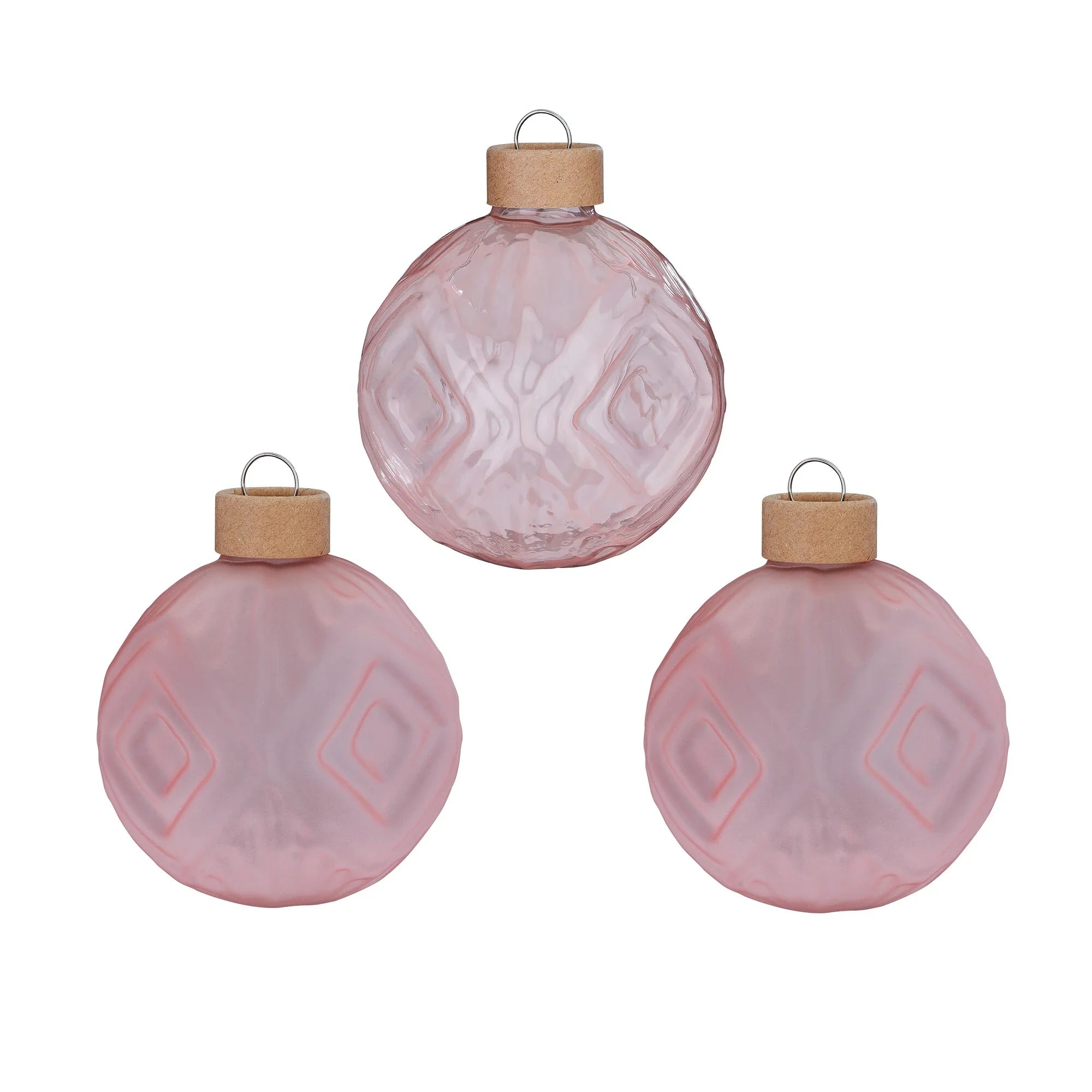 Ball Ornament Set Textured, Powder, Glass, 8 cm, 3 pcs