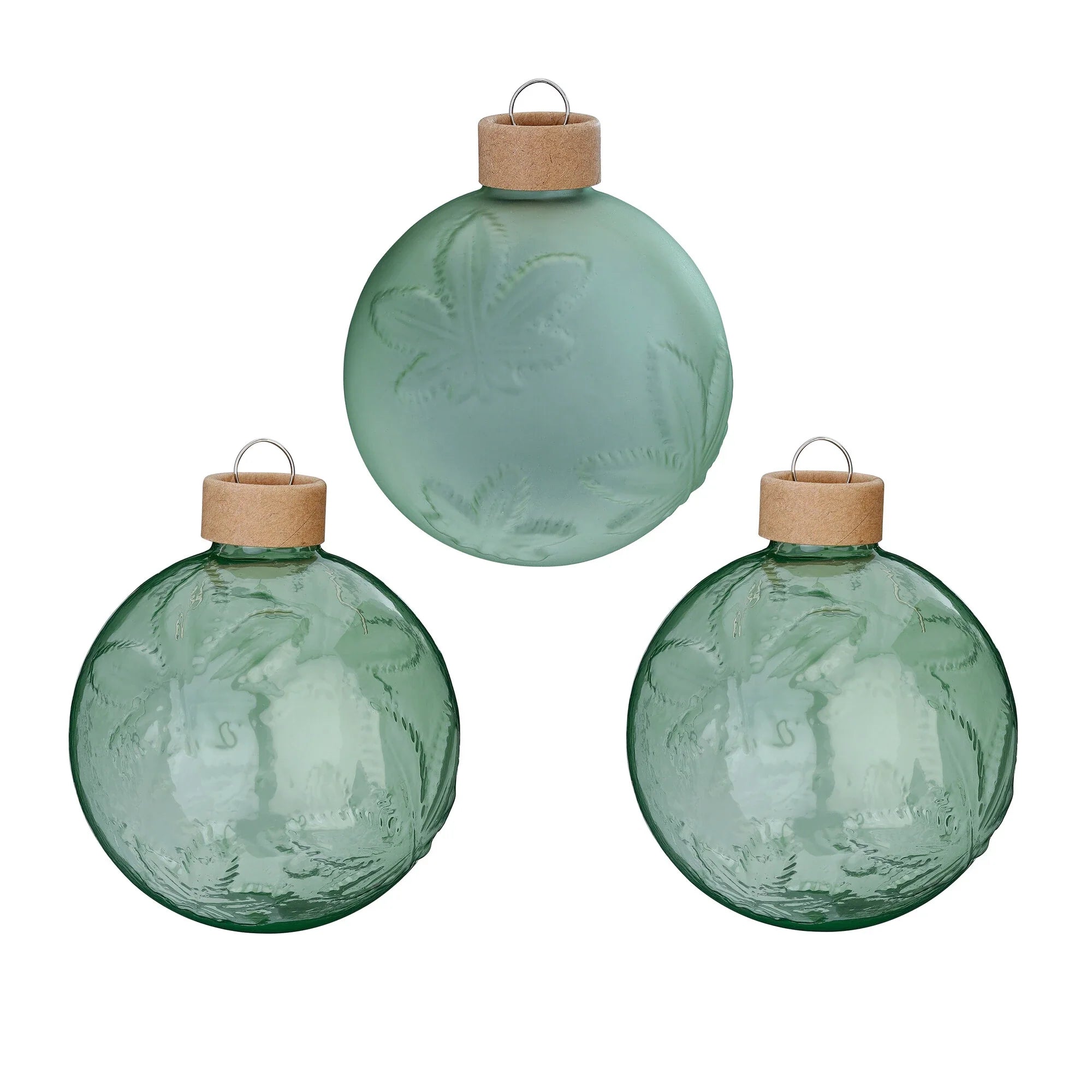 Glass Ball Ornament Set Textured, Sage, 8 cm, 3 pcs