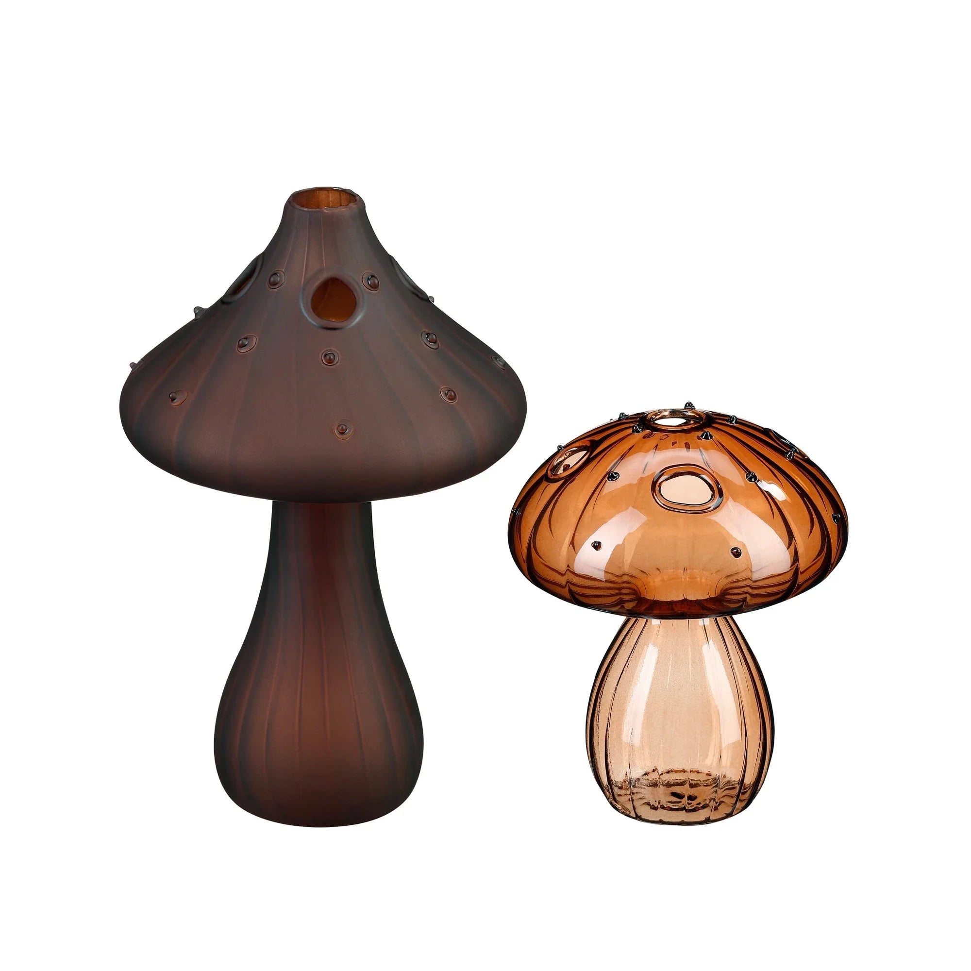 Mini Mushroom Glass Vase Set, Coffee, 12 cm & 15 cm, 2 pcs