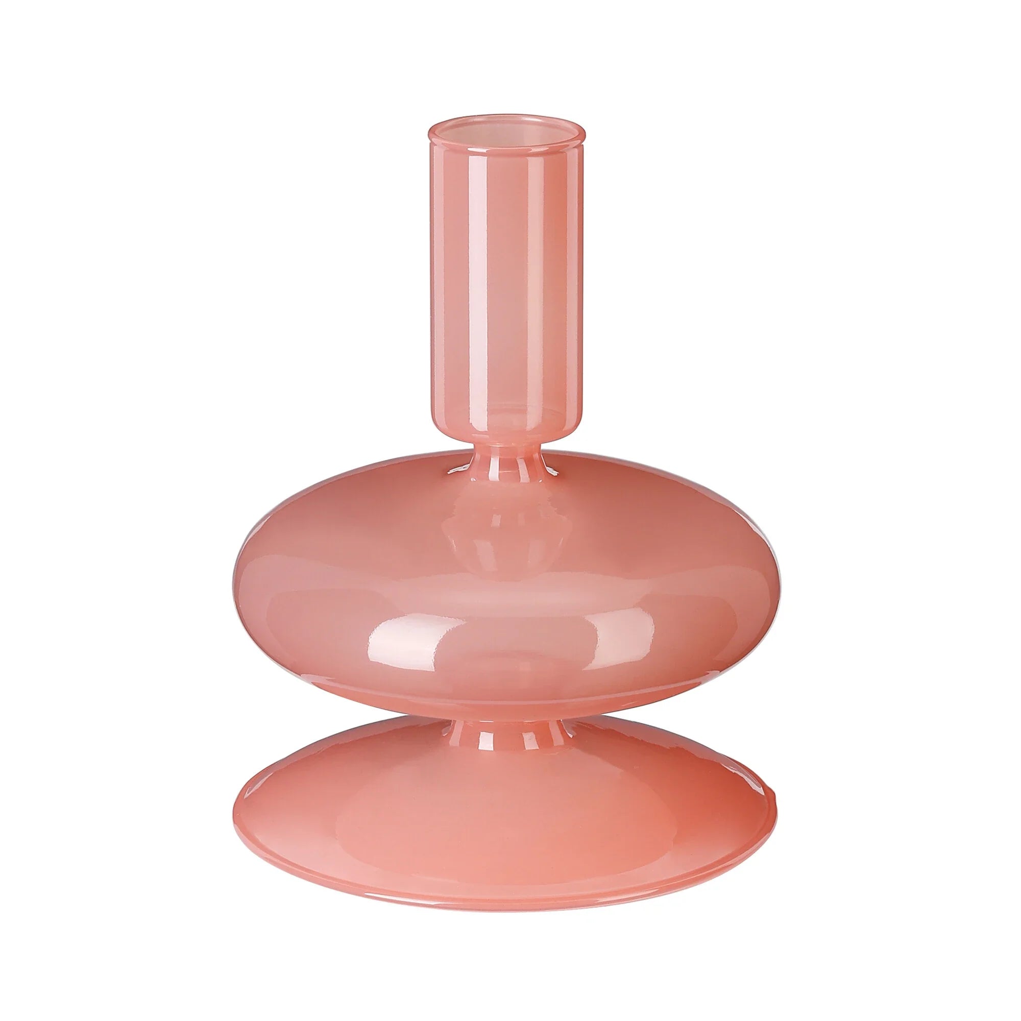 Glas-Kerzenhalter in Hellrosa (Höhe 12 cm) – Für Stabkerzen