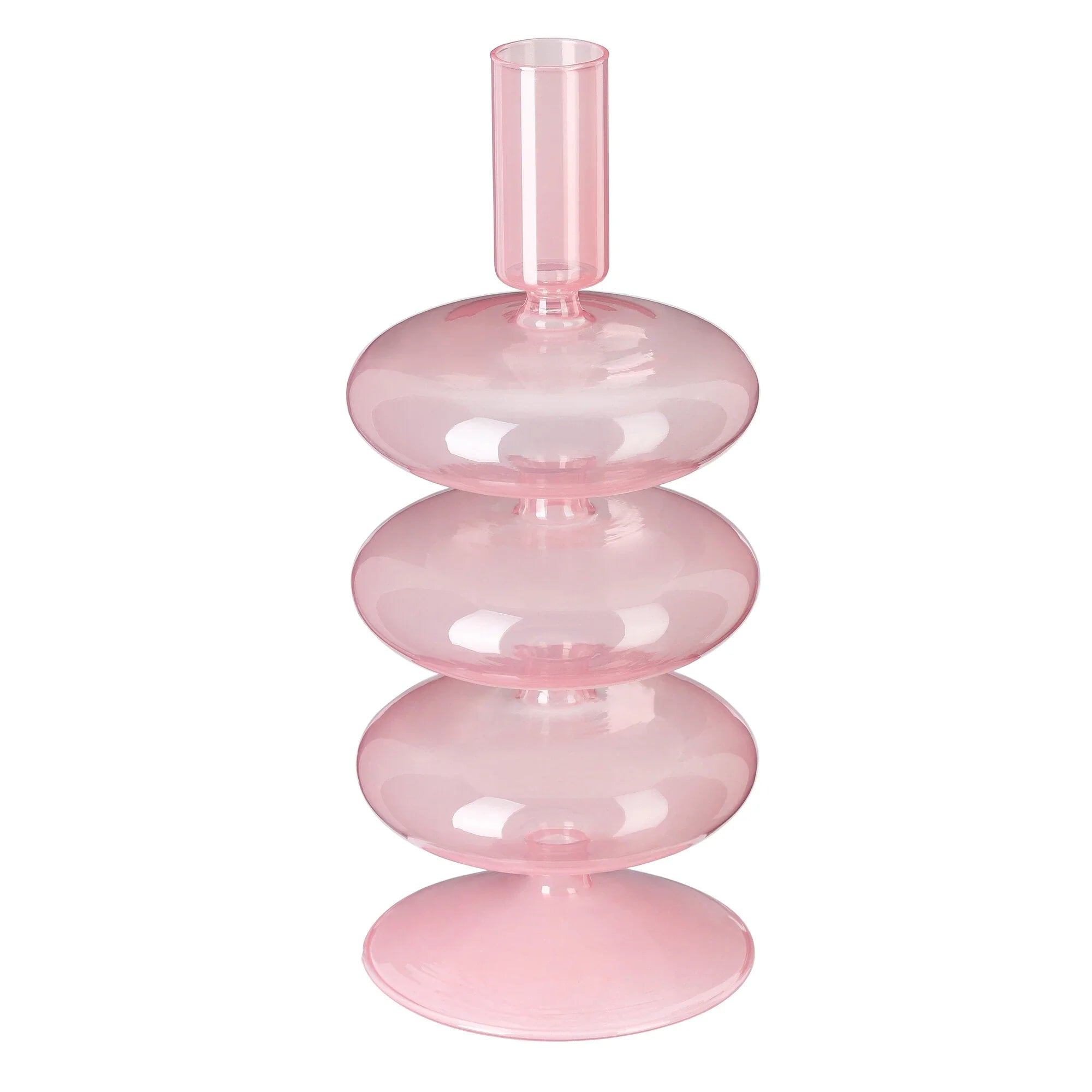 Glas-Kerzenhalter in Hellrosa (Höhe 21,5 cm) – Für Stabkerzen