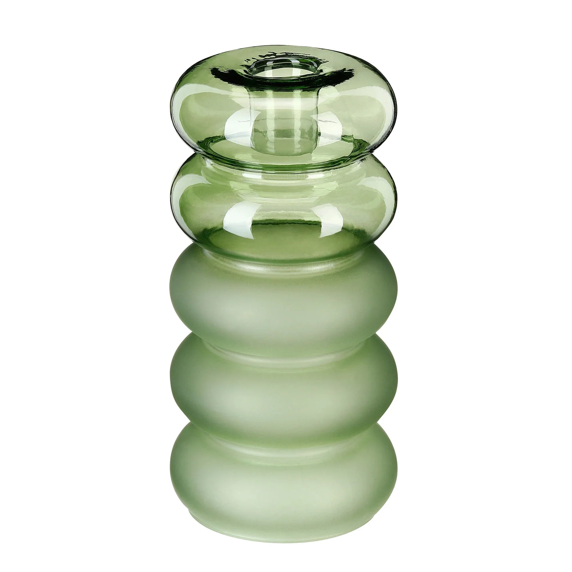 Glas-Kerzenhalter in Salbeigrün (Höhe 15,5 cm) – Für Stabkerzen