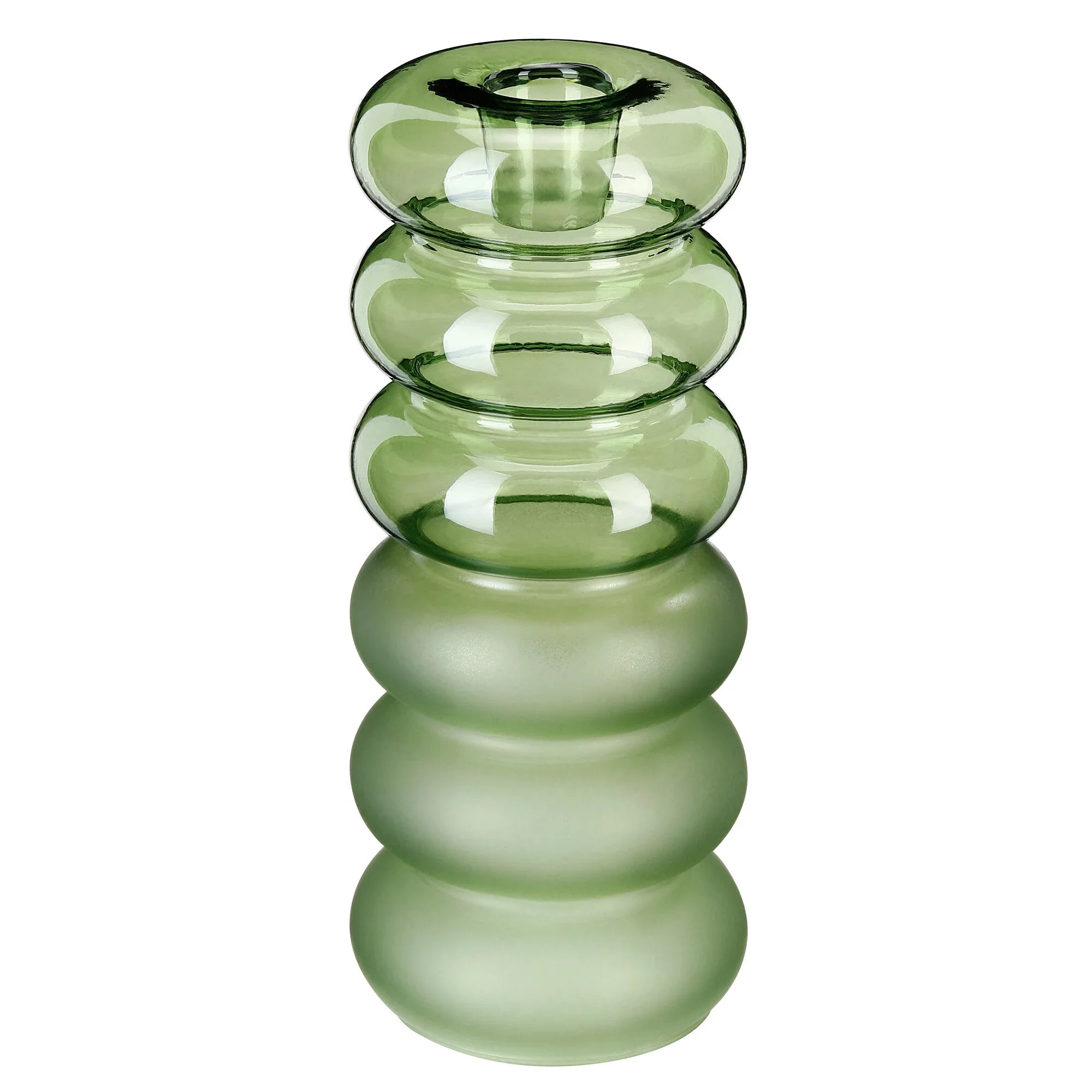 Glas-Kerzenhalter in Salbeigrün (Höhe 18,5 cm) – Für Stabkerzen