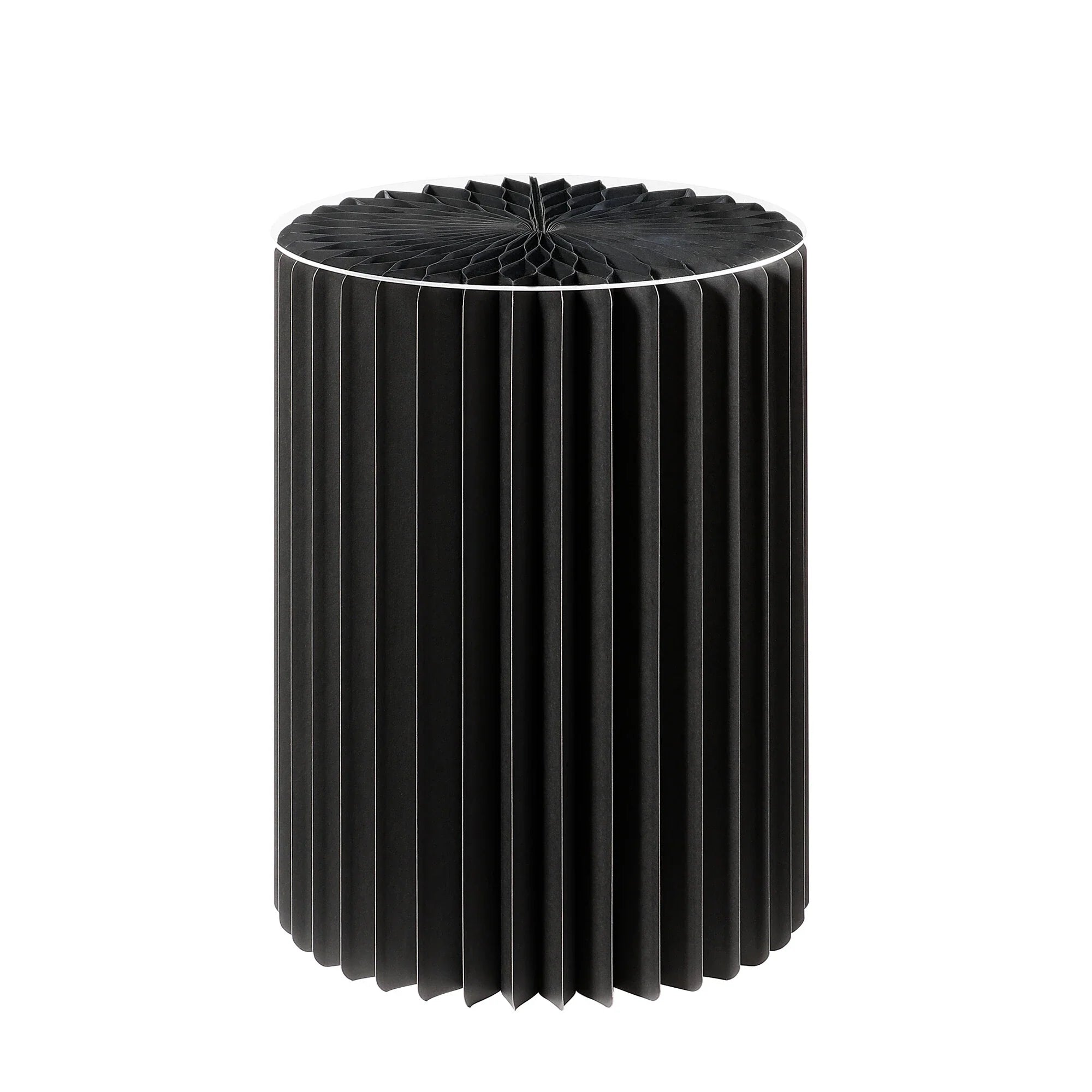 Foldable Paper Decorative Pedestal, Black, Paper and Acrylic Glass, 40 cm with Ø 30 cm in Top