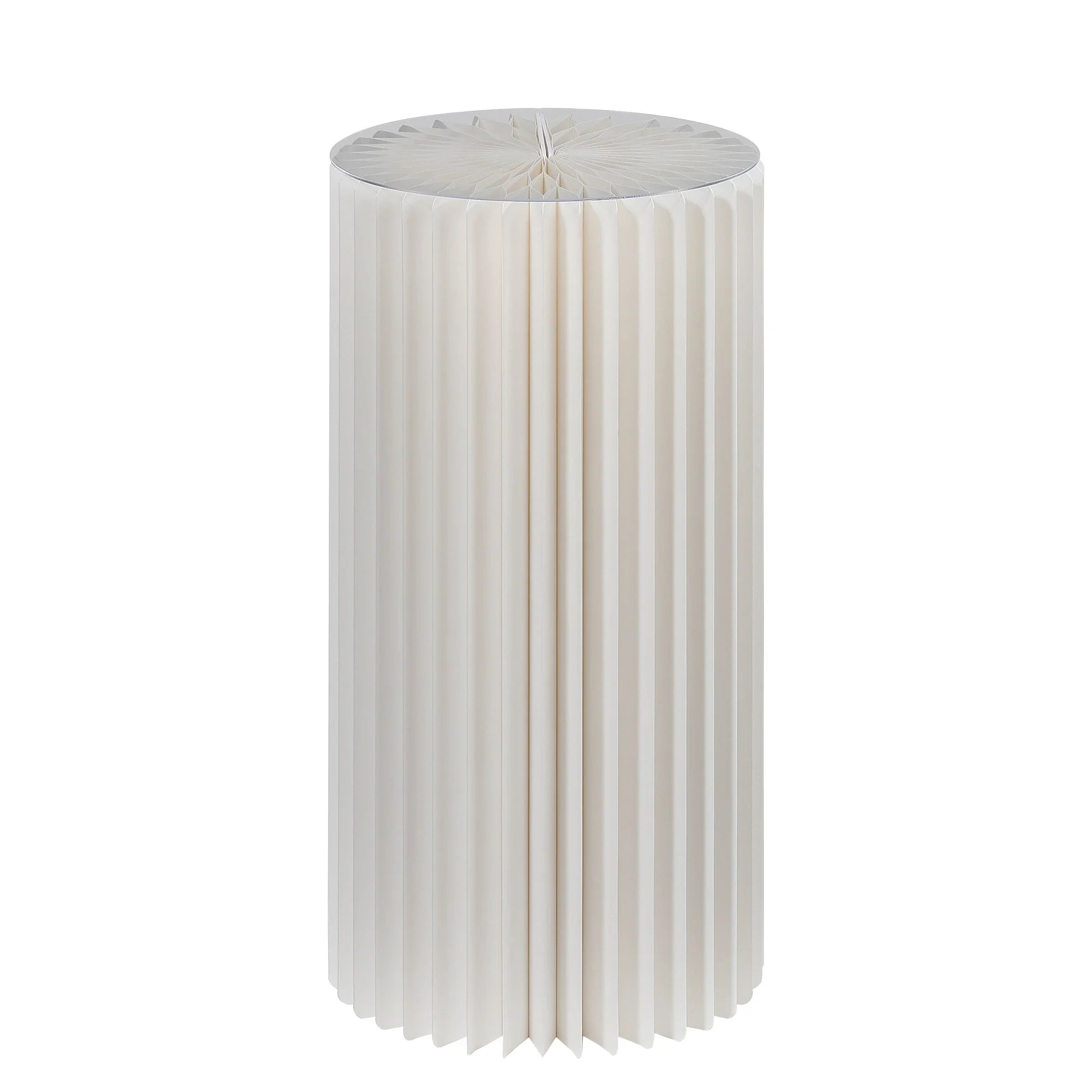 Foldable Paper Decorative Pedestal, White, Paper and Acrylic Glass, 60 cm with Ø 30 cm Top