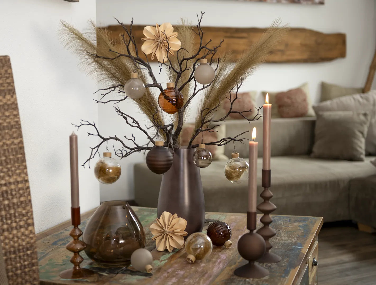 XXL Decorative Bundle "Brown L" – 14-piece Premium Complete Set in Coffee, Alabaster & Warm Earth Tones