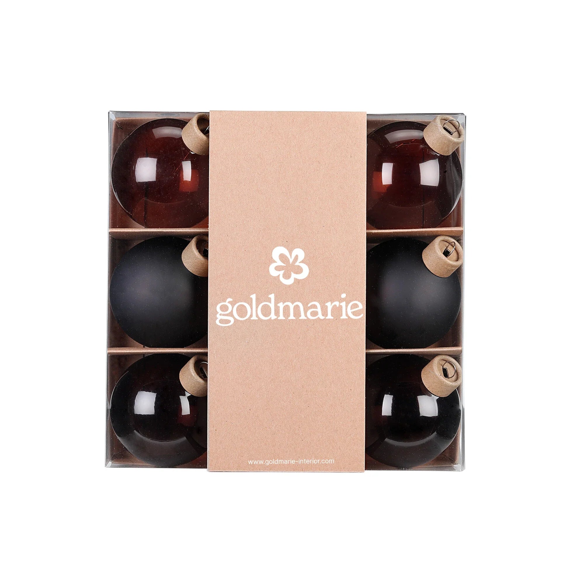 Ball Ornament Set, Coffee, Glass, 6 cm, 9 pcs