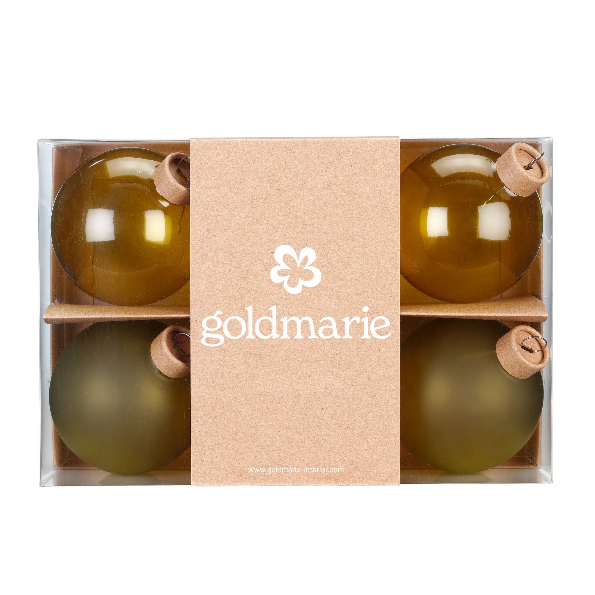 Ball Ornament Set, Olives, Glass, 8 cm, 6 pcs
