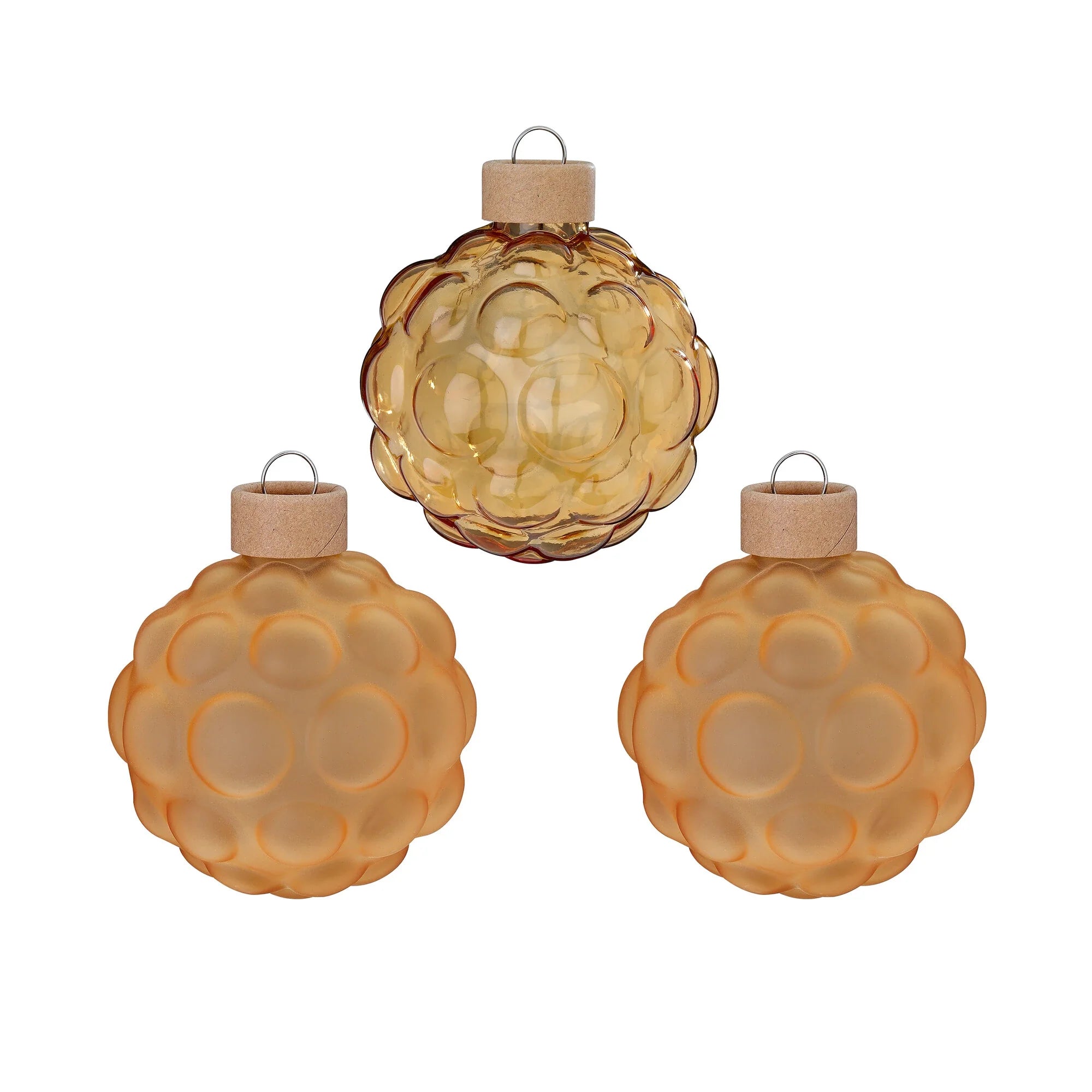 Ball Ornament Set Textured, Honey, Glass, 8 cm, 3 pcs