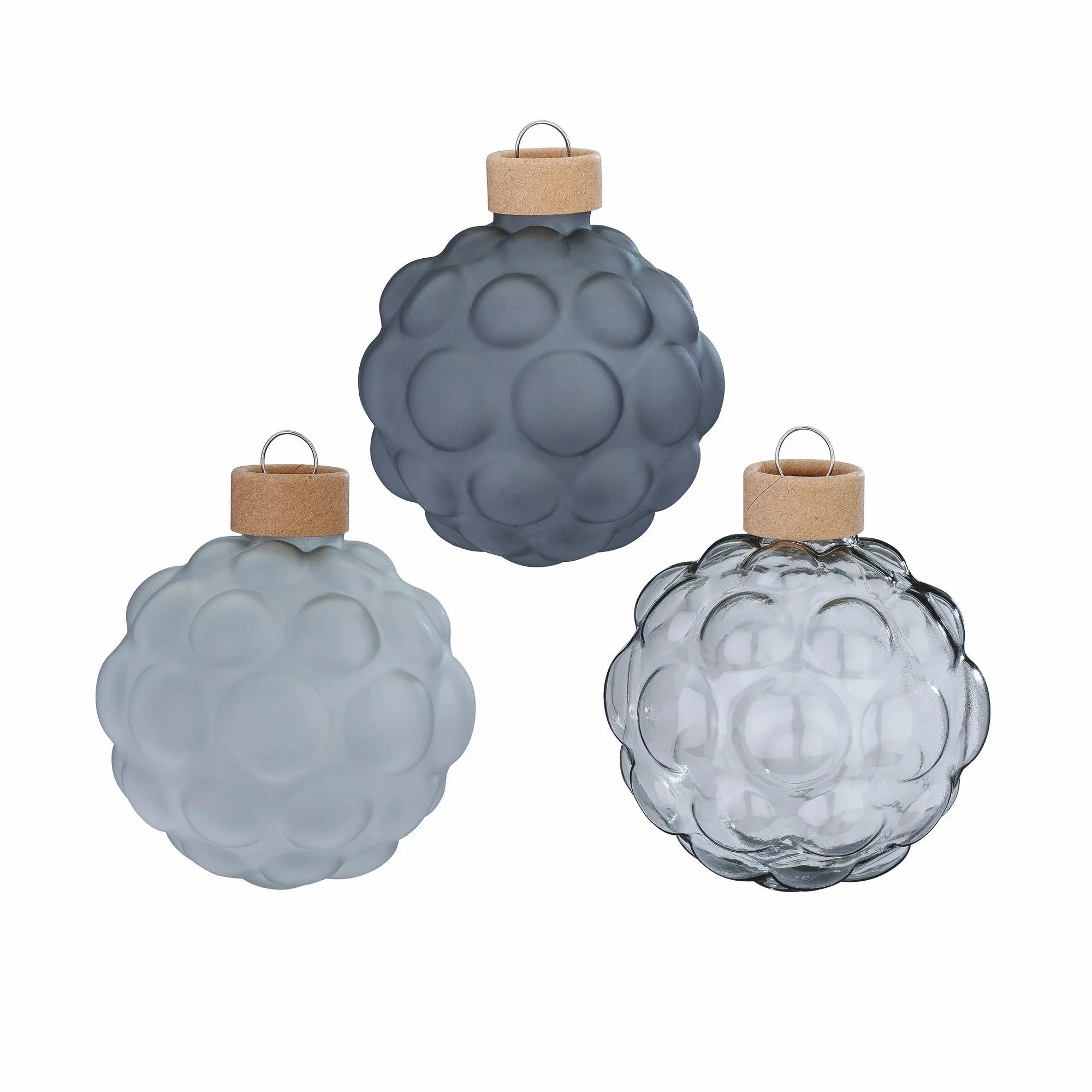 Ball Ornament Set Textured, Luna, Glass, 8 cm, 3 pcs