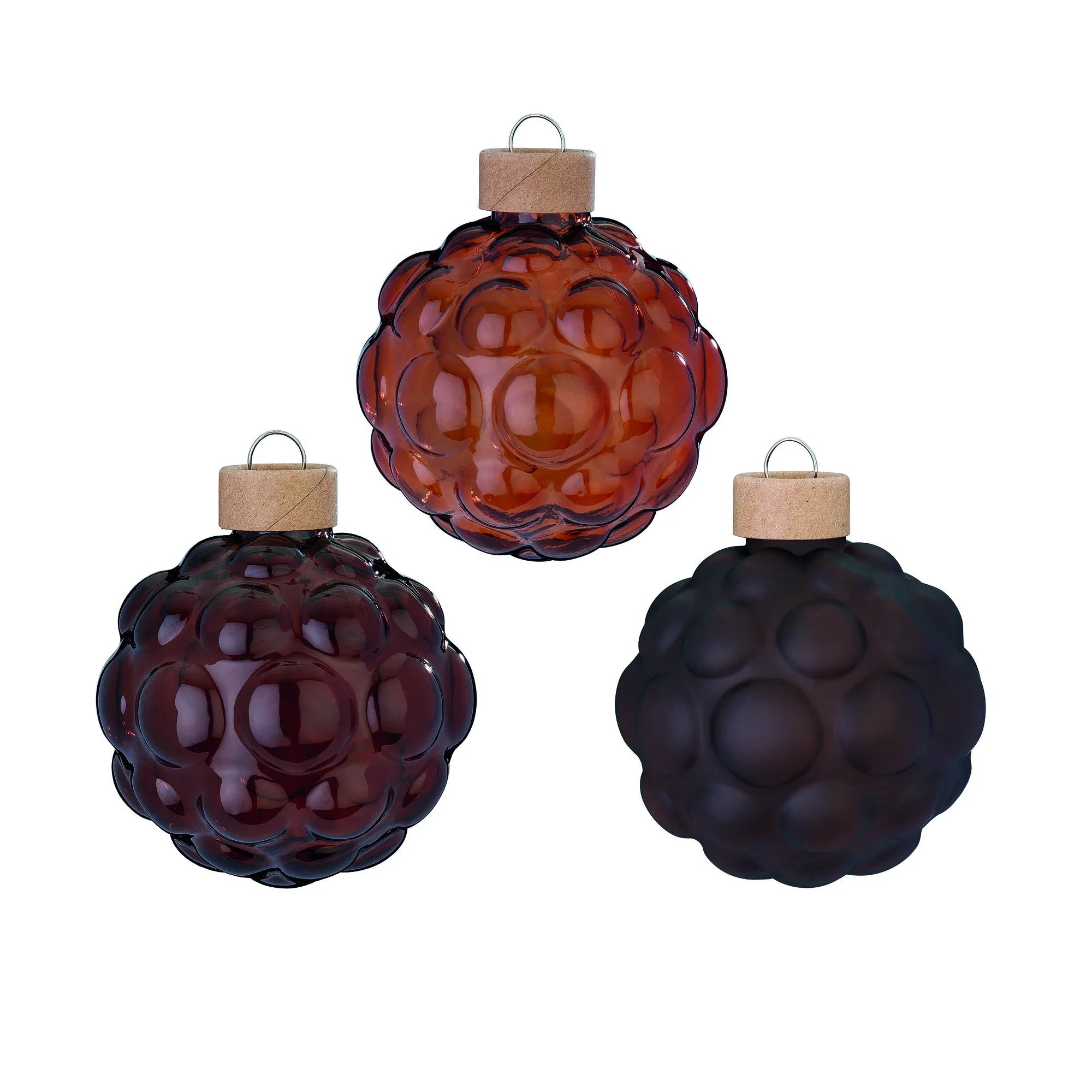 Ball Ornament Set Textured, Coffee, Glass, 8 cm, 3 pcs