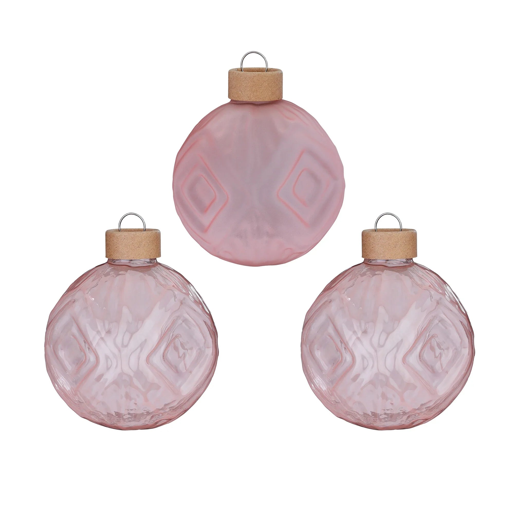 Ball Ornament Set Textured, Powder, Glass, 8 cm, 3 pcs