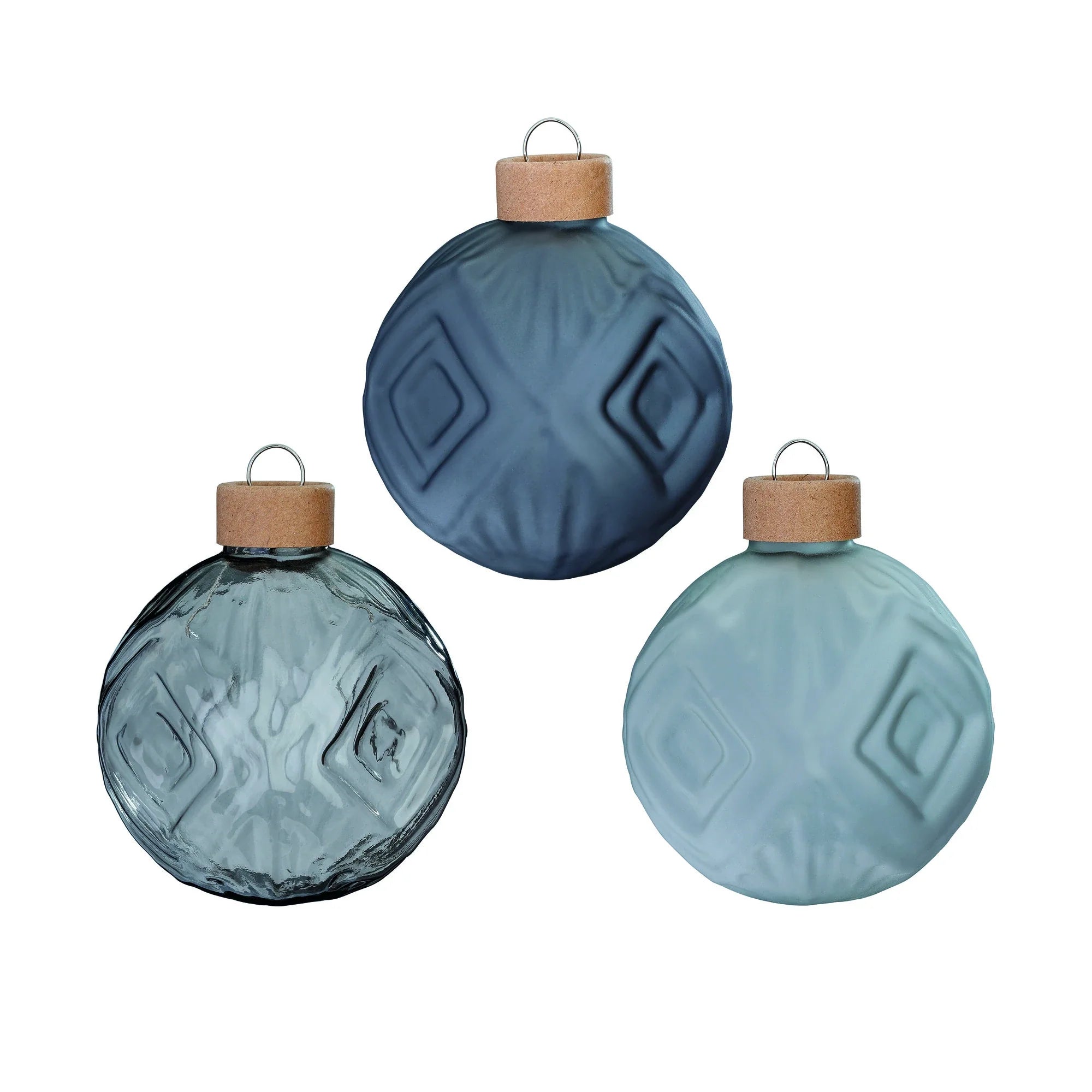 Ball Ornament Set Textured, Luna, Glass, 8 cm, 3 pcs