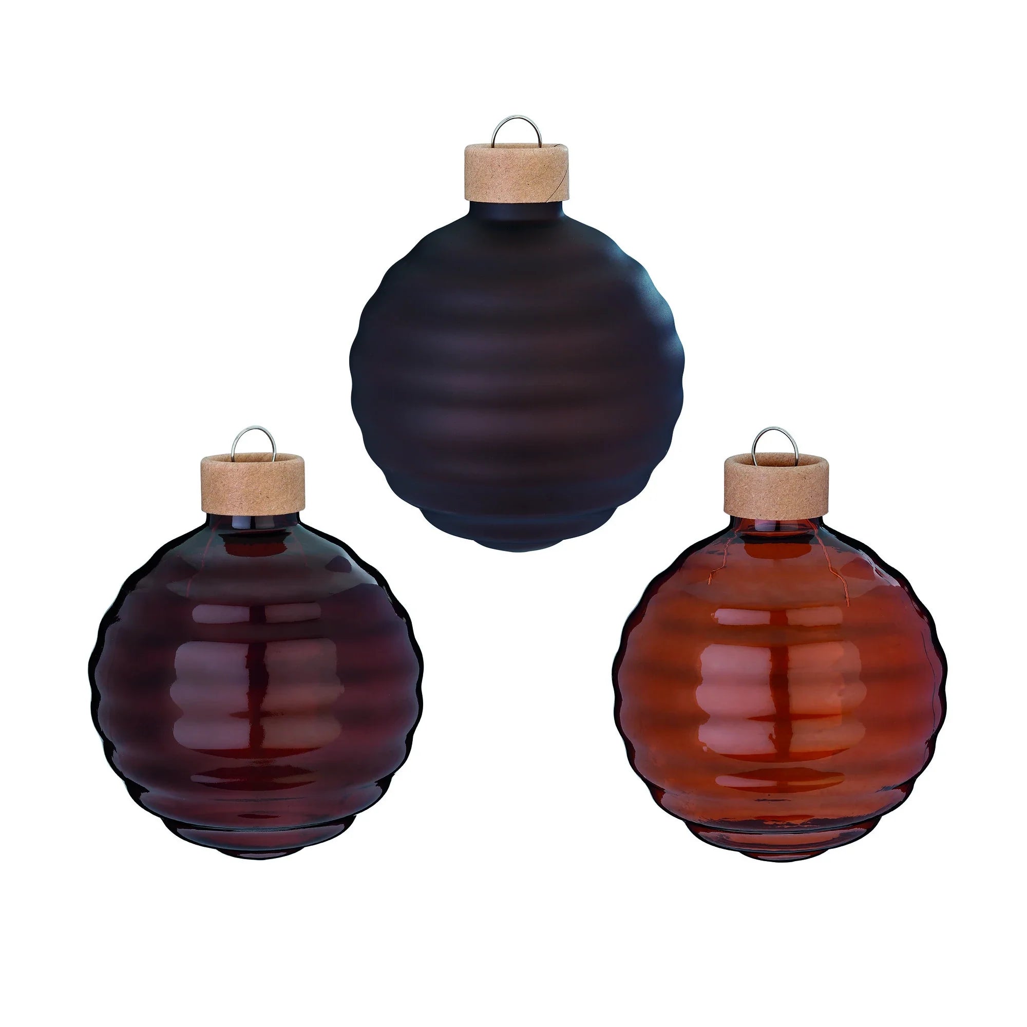 Ball Ornament Set Textured, Coffee, Glass, 8 cm, 3 pcs