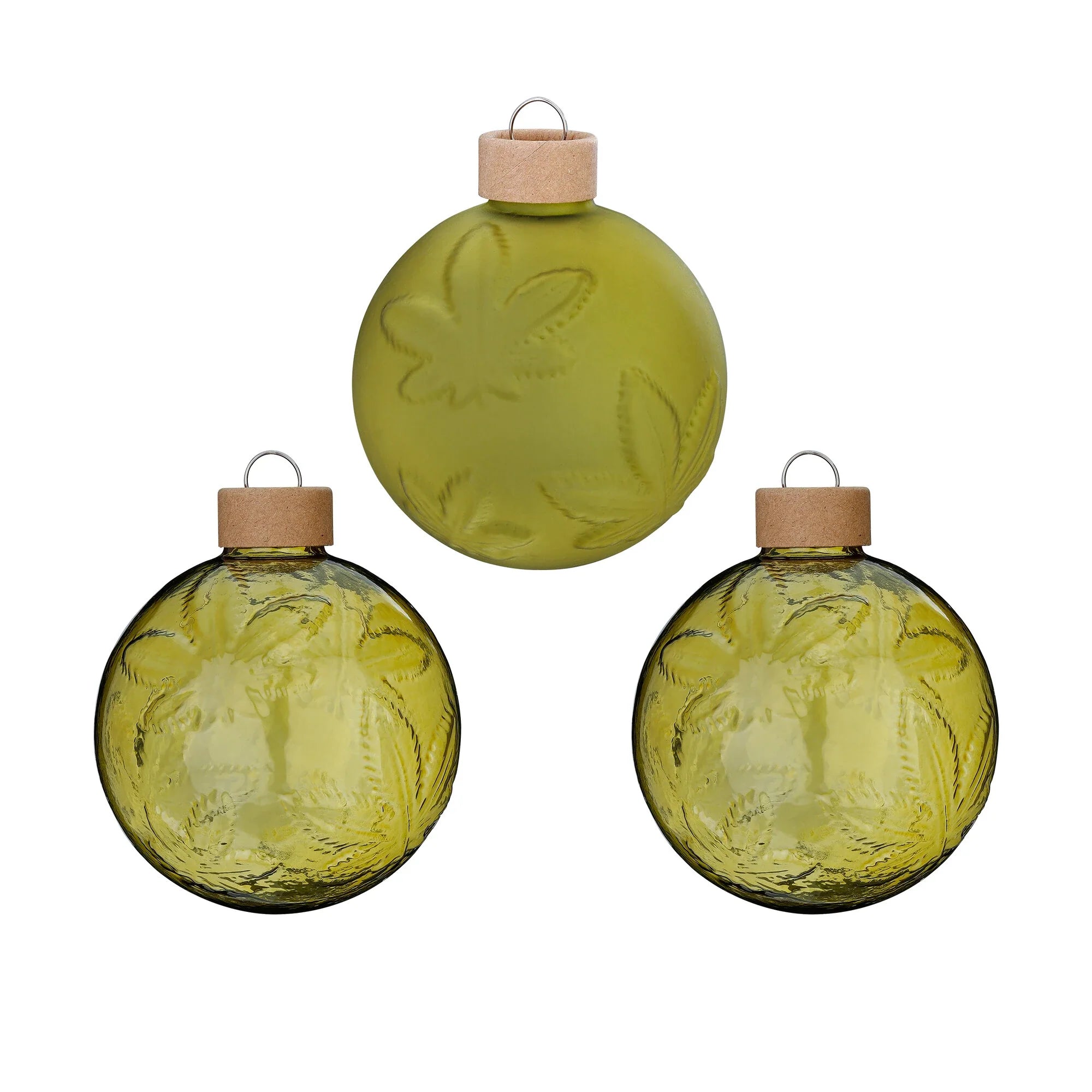 Ball Ornament Set Textured, Olives, Glass, 8 cm, 3 pcs