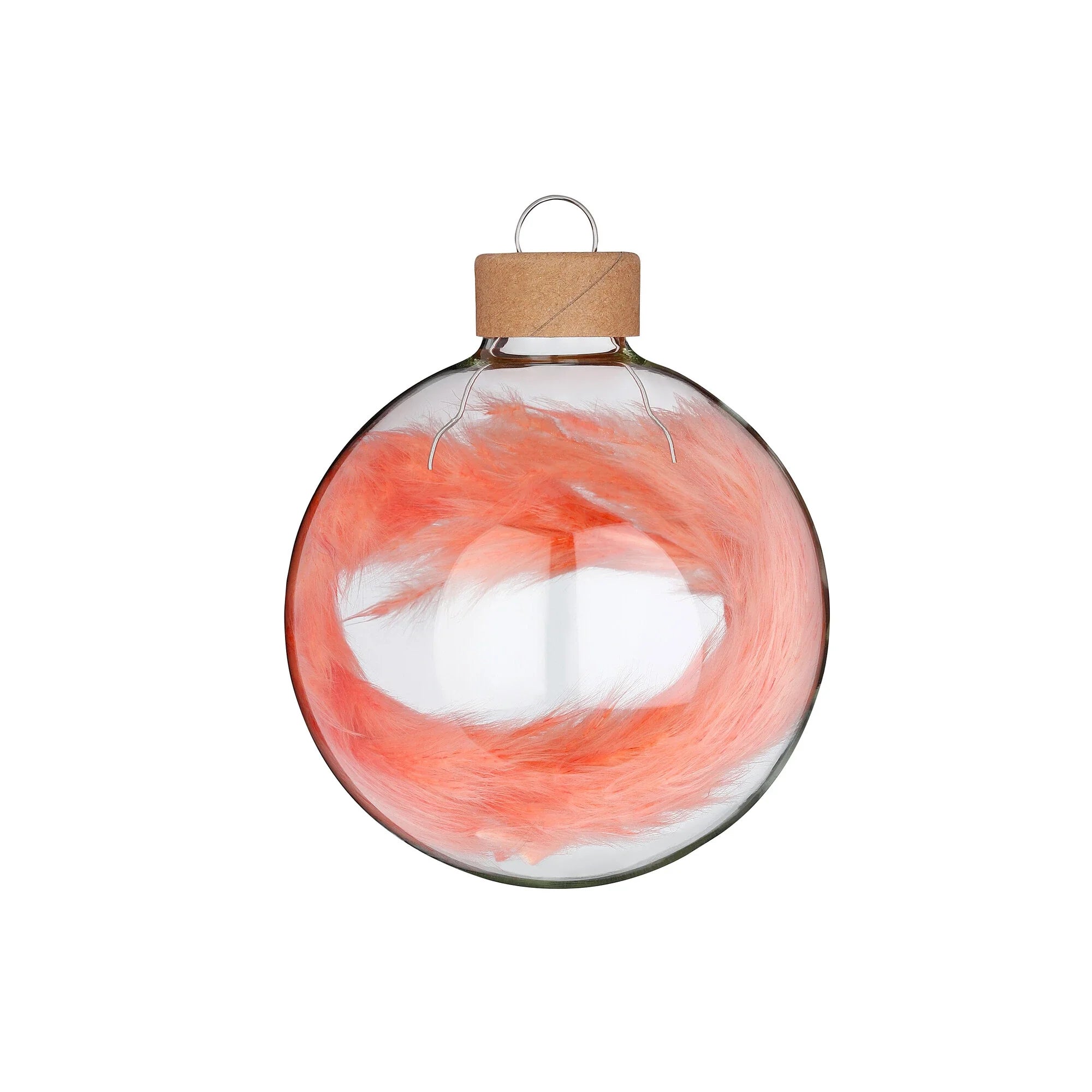 Ball Ornament Set Filled with Dyed Velvet Grass, Powder, Glass, 8 cm, 3 pcs