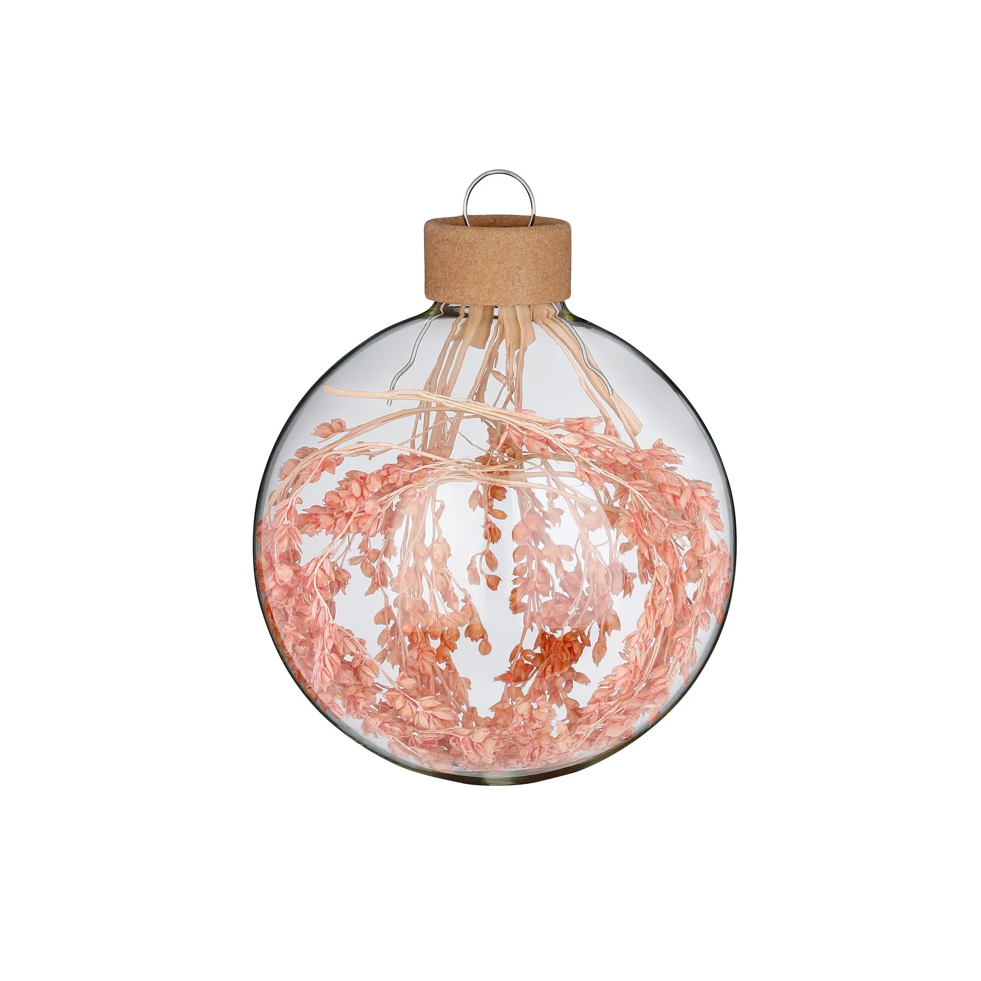 Ball Ornament Set Filled with Dyed Baby's Breath, Powder, Glass, 8 cm, 3 pcs