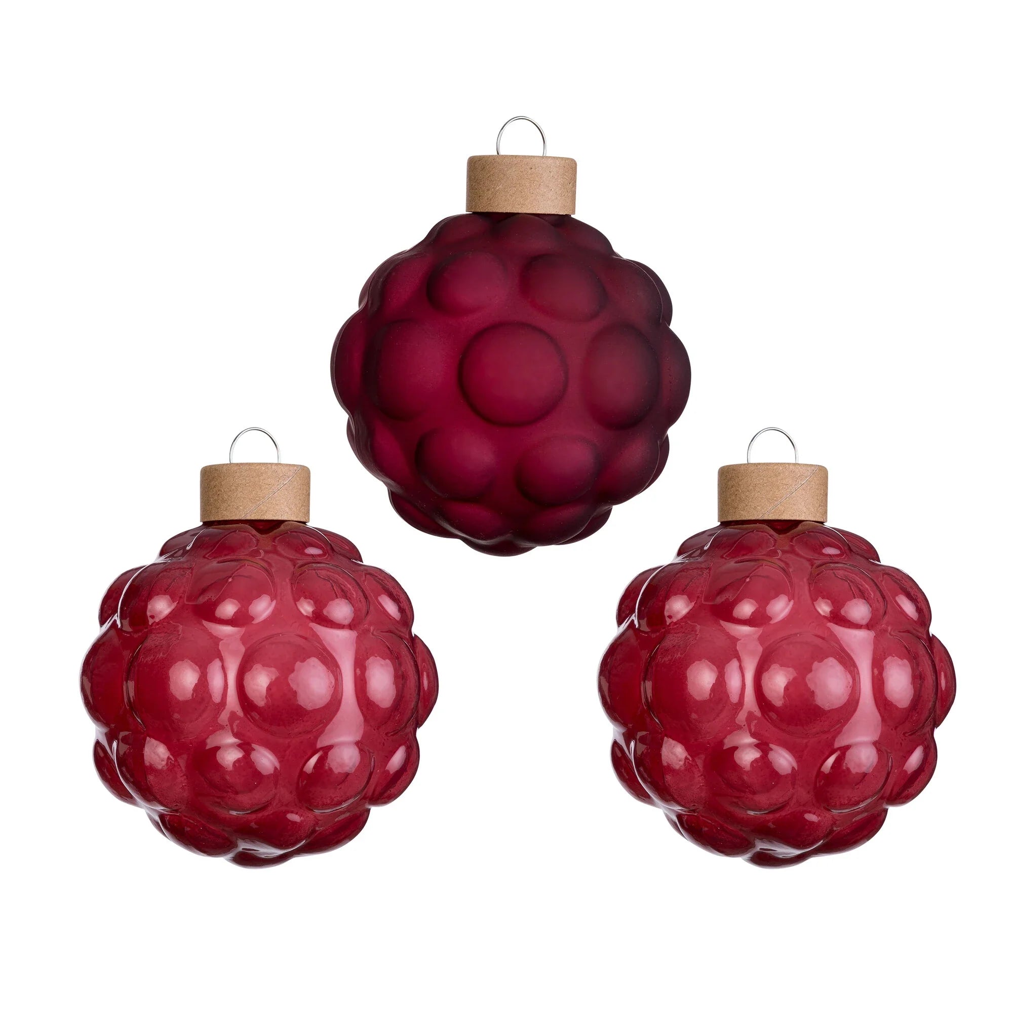 Ball Ornament Set Textured, Rosewood, Glass, 8 cm, 3 pcs