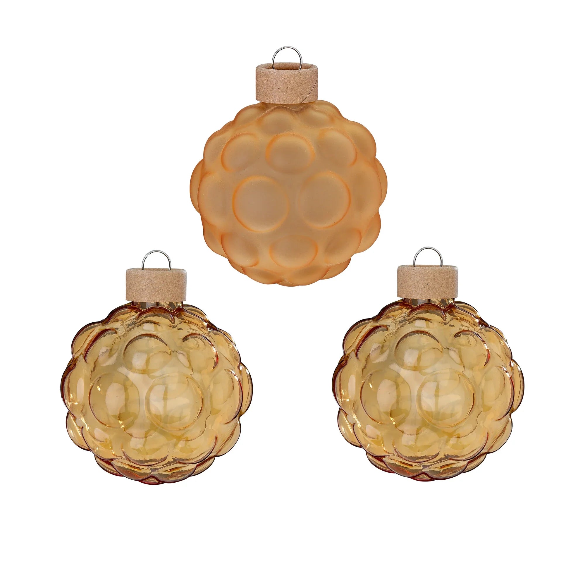 Ball Ornament Set Textured, Honey, Glass, 8 cm, 3 pcs