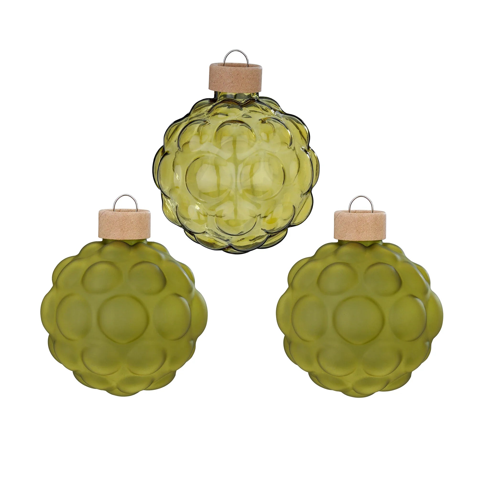 Ball Ornament Set Textured, Olives, Glass, 8 cm, 3 pcs