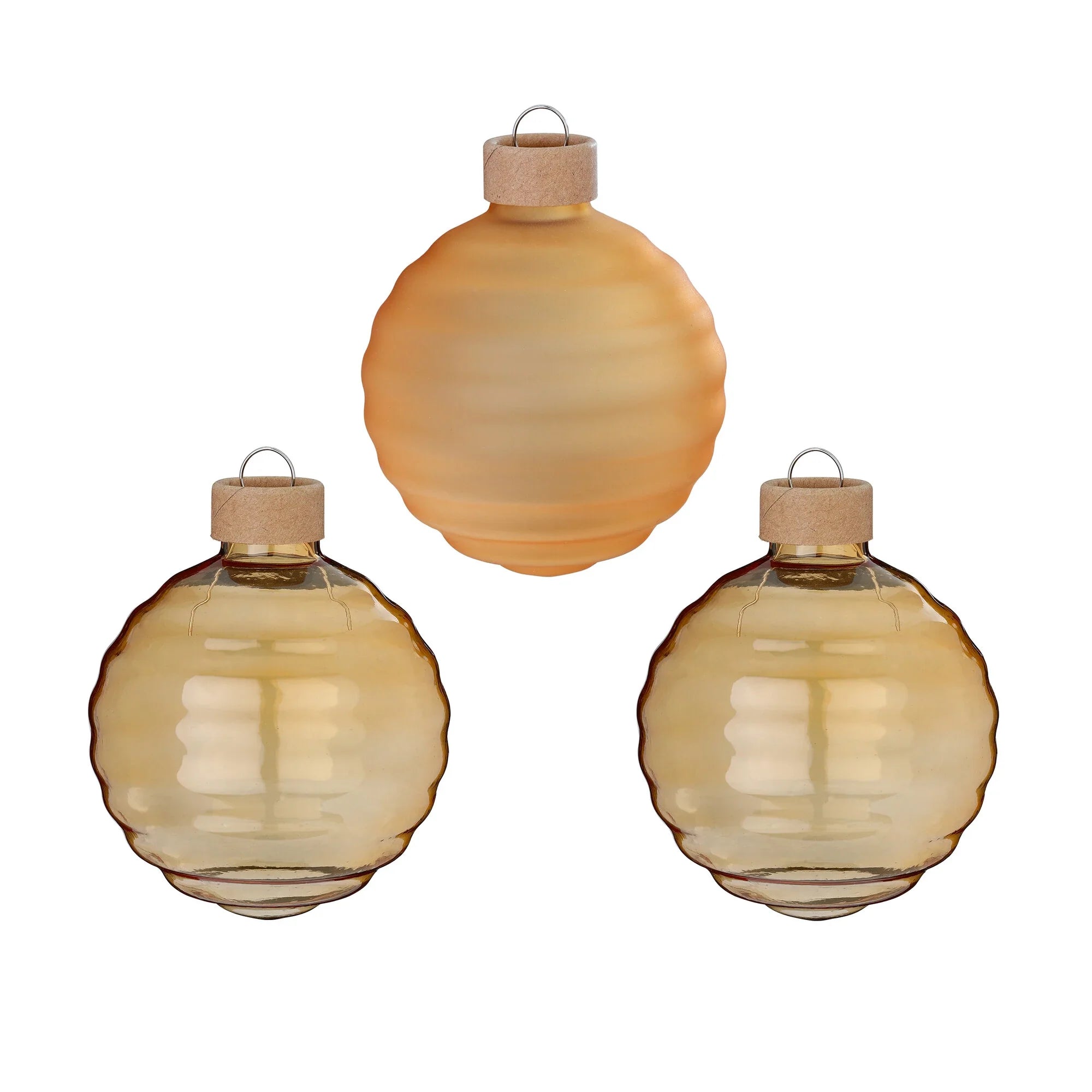 Ball Ornament Set Textured, Honey, Glass, 8 cm, 3 pcs