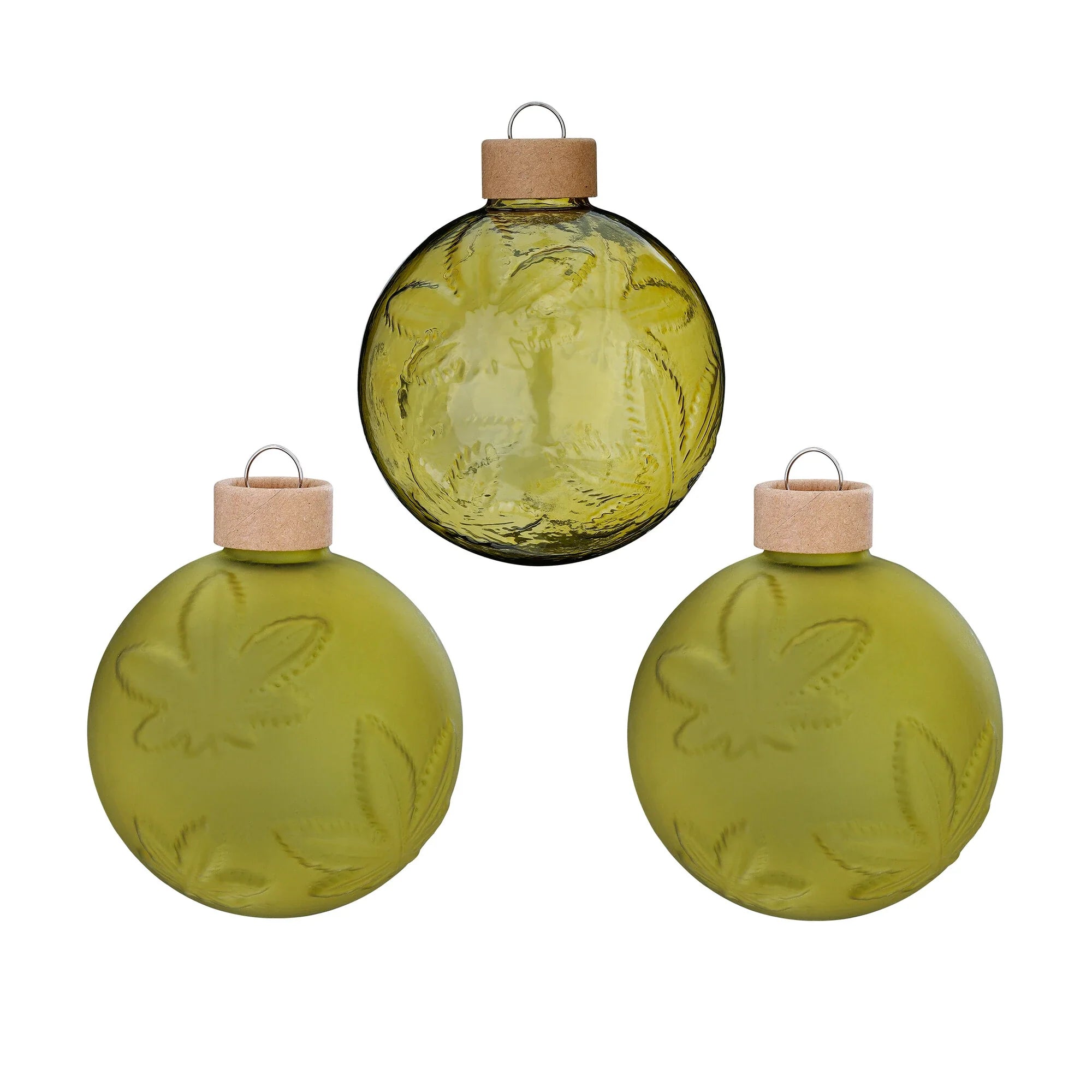 Glass Ball Ornament Set Textured, Olives, 8 cm, 3 pcs