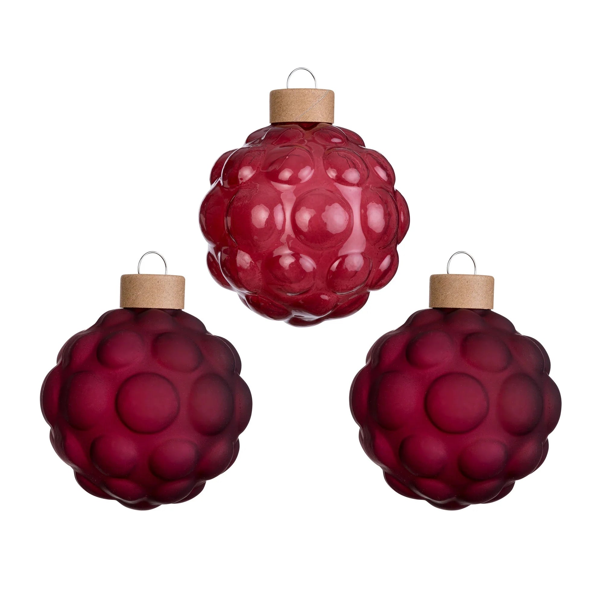 Glass Ball Ornament Set Textured, Rosewood, 8 cm, 3 pcs