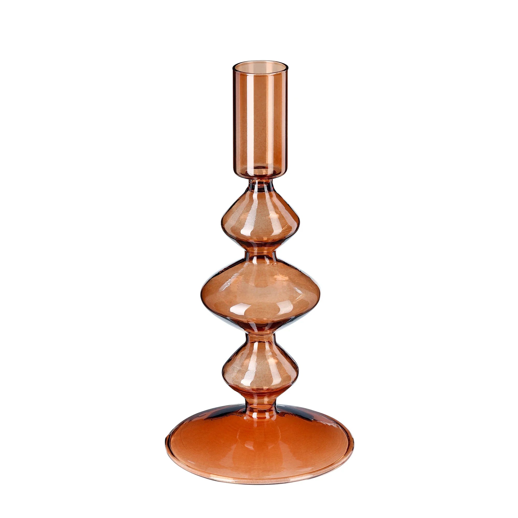 Glass Candle Holder, Coffee, Glass, 19,5 cm