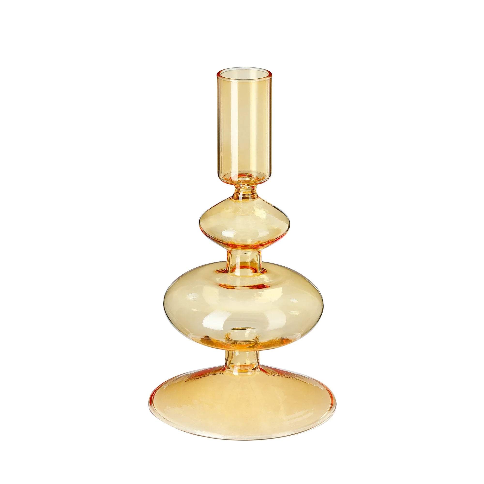 Glass Candle Holder, Honey, Glass, 6.5 in