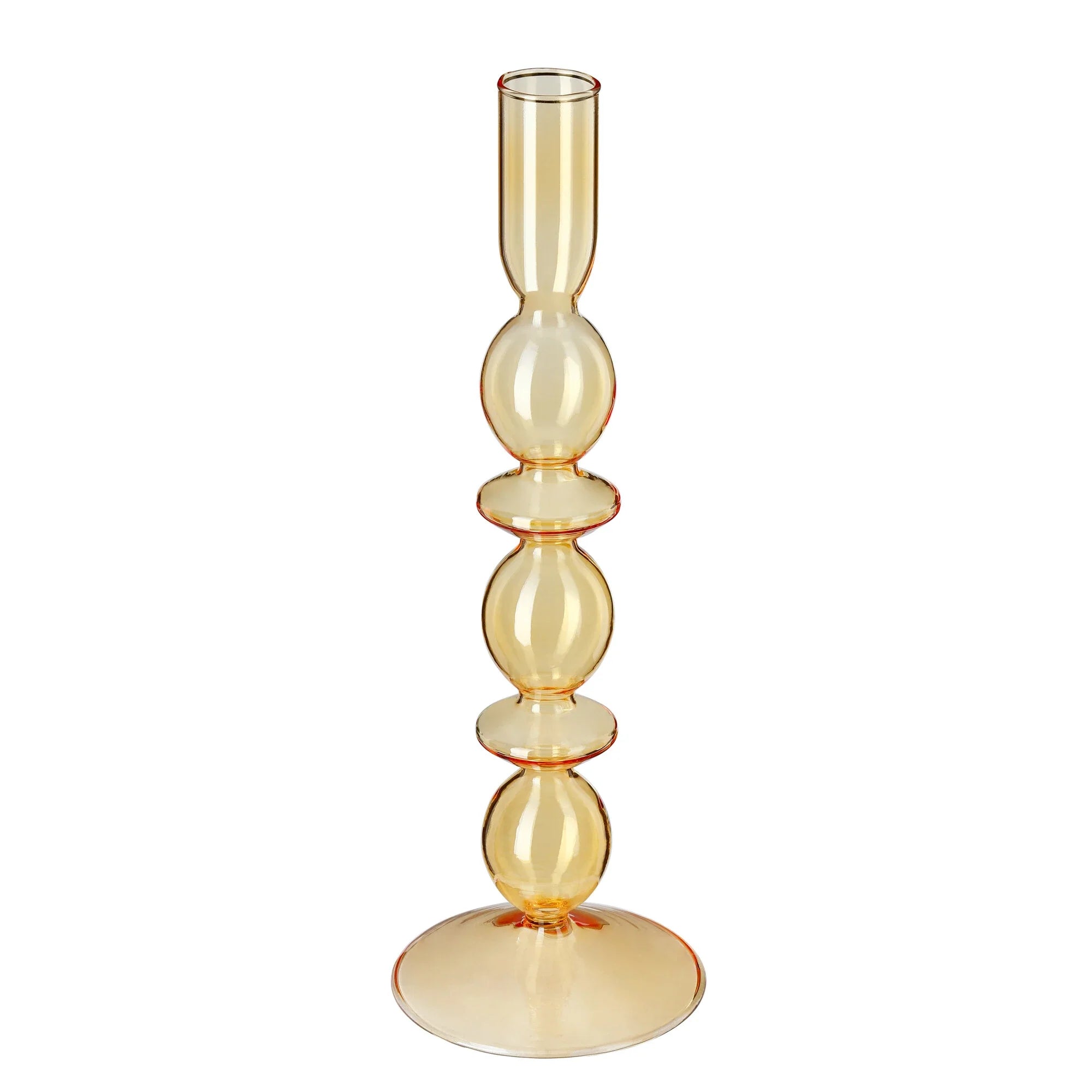 Glass Candle Holder, Honey, Glass, 10.0 in
