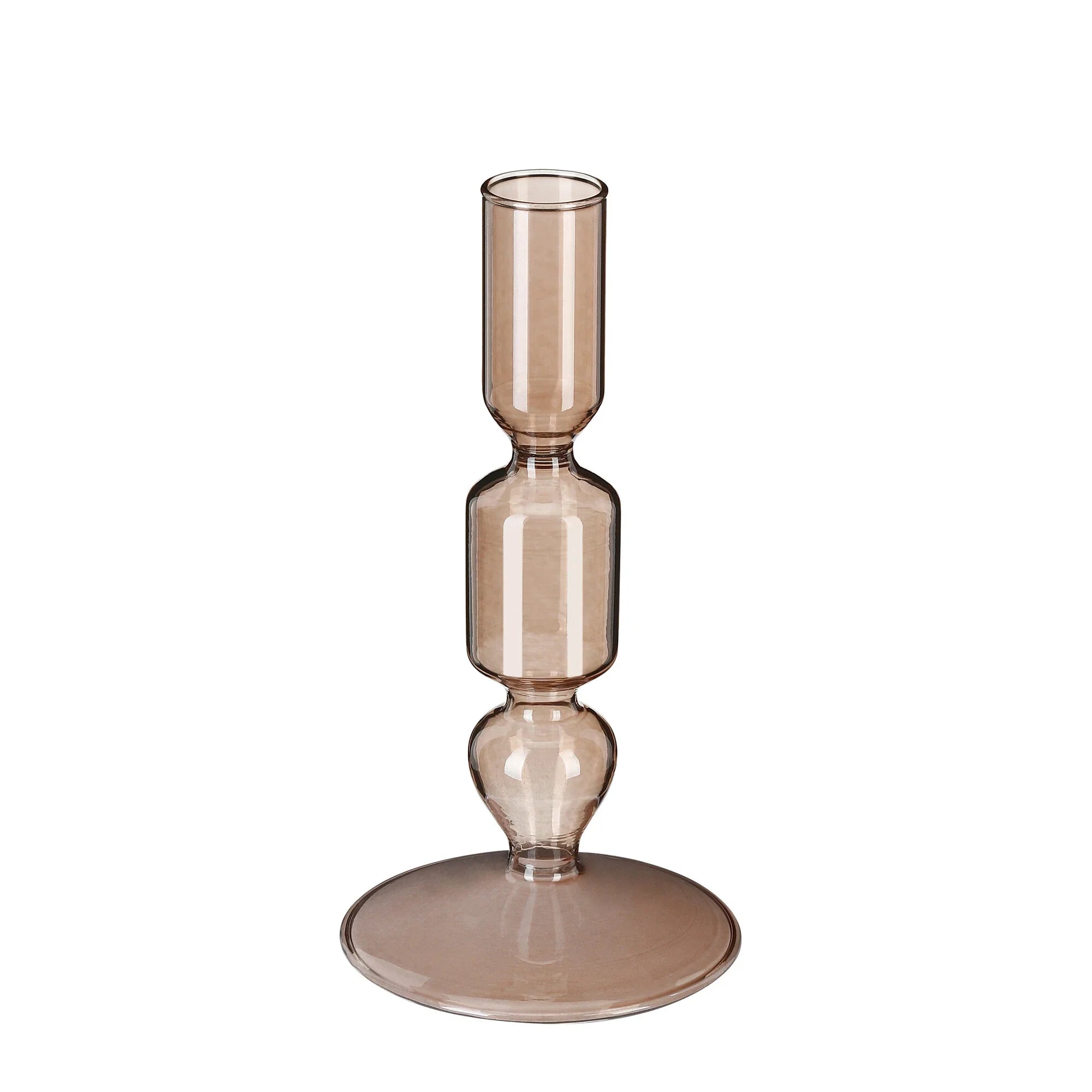 Glass Candle Holder, Beige, Glass, 16,5 cm