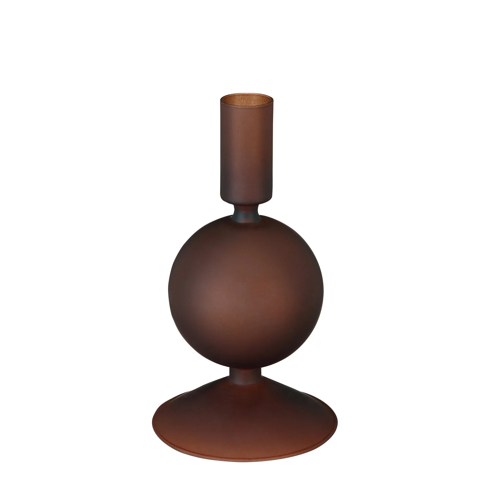 Glass Candle Holder, Dark Brown, Glass, 6.5 in