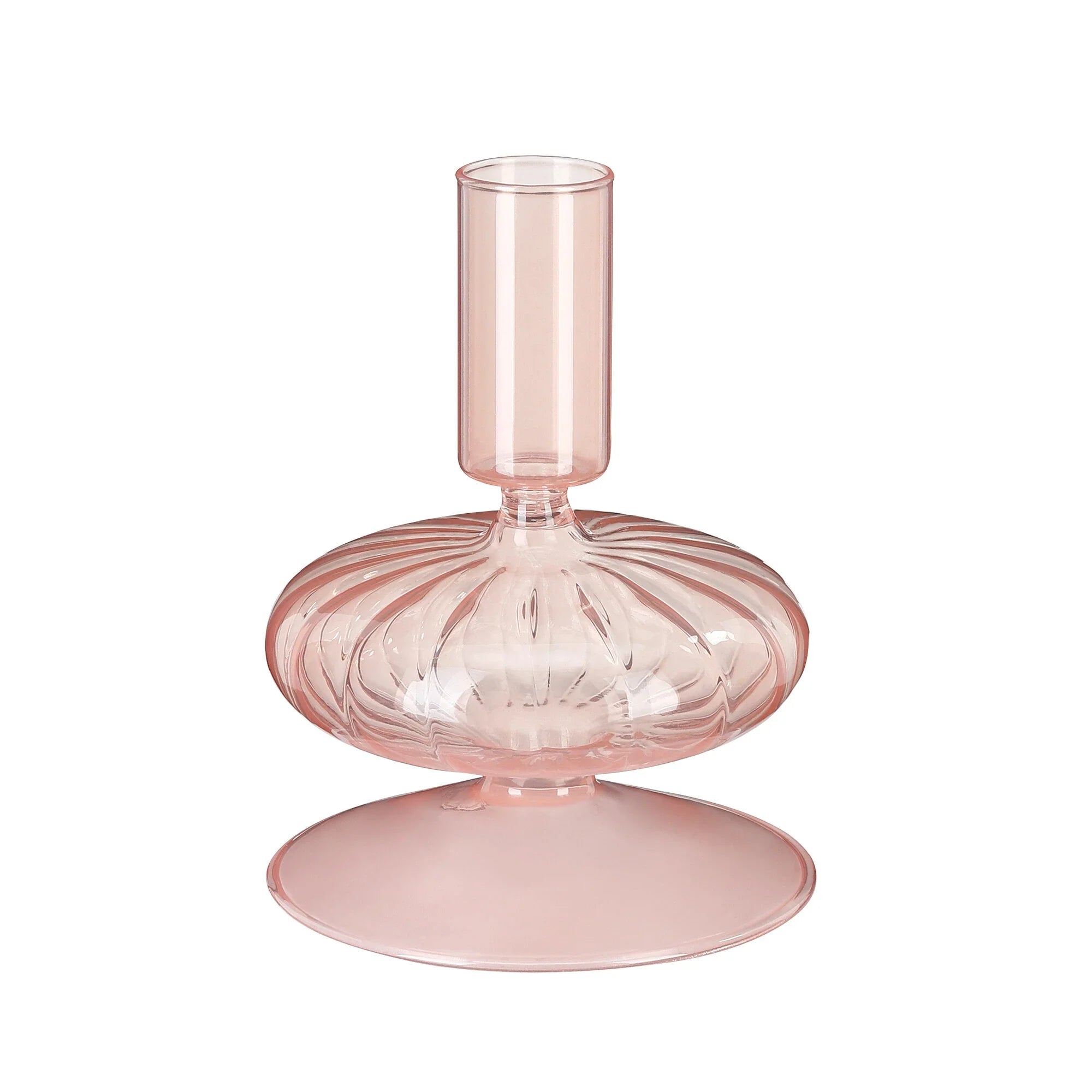Glass Candle Holder, Light Pink, Glass, 12 cm