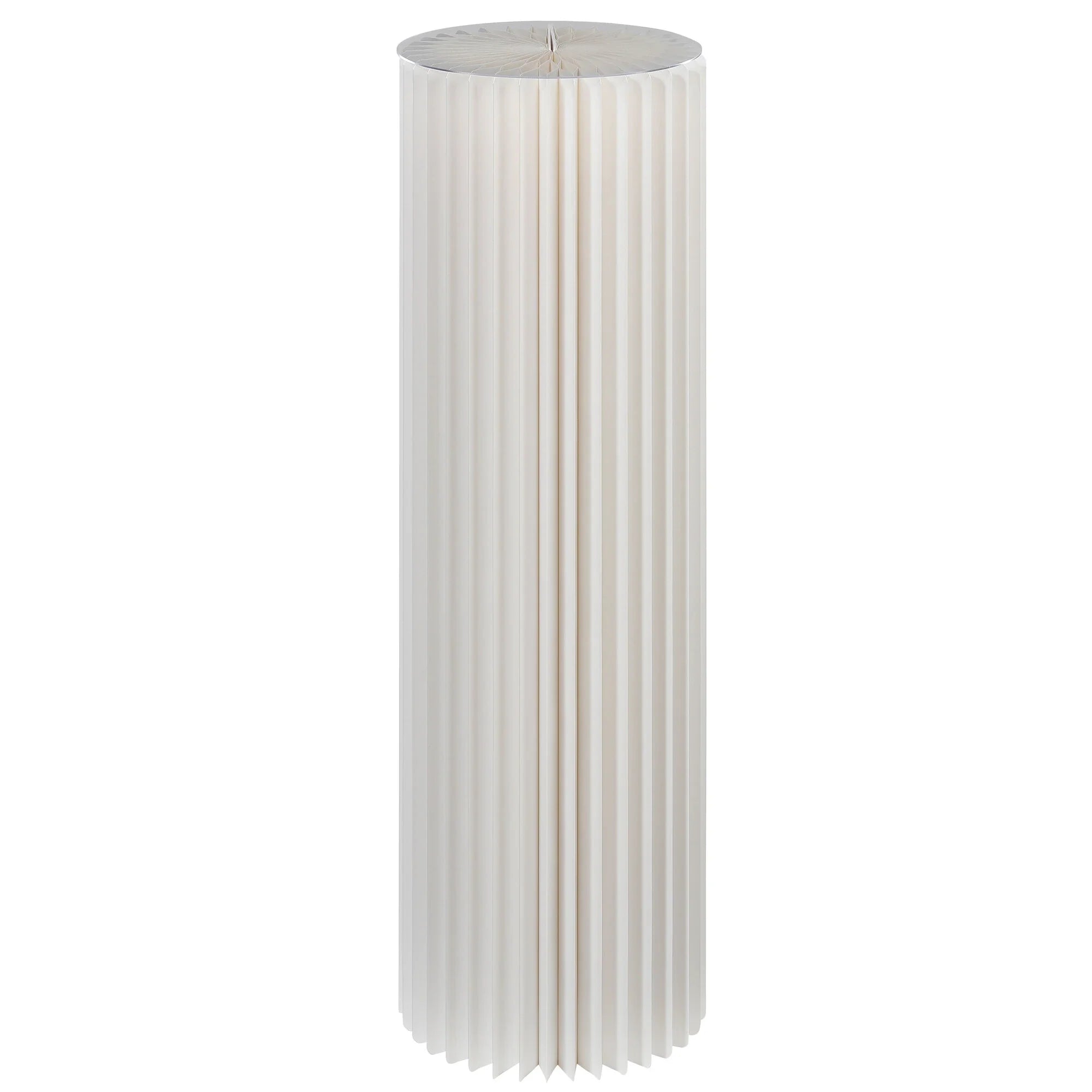 Foldable Paper Decorative Pedestal, White, Paper and Acrylic Glass, 100 cm with Ø 30 cm in Top