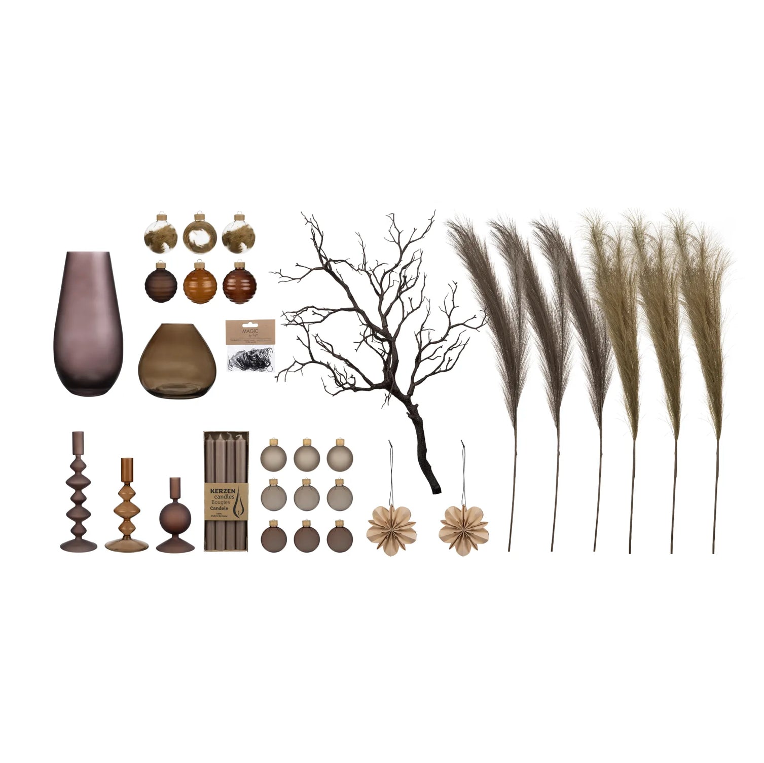 XXL Decorative Bundle "Brown L" – 14-piece Premium Complete Set in Coffee, Alabaster & Warm Earth Tones